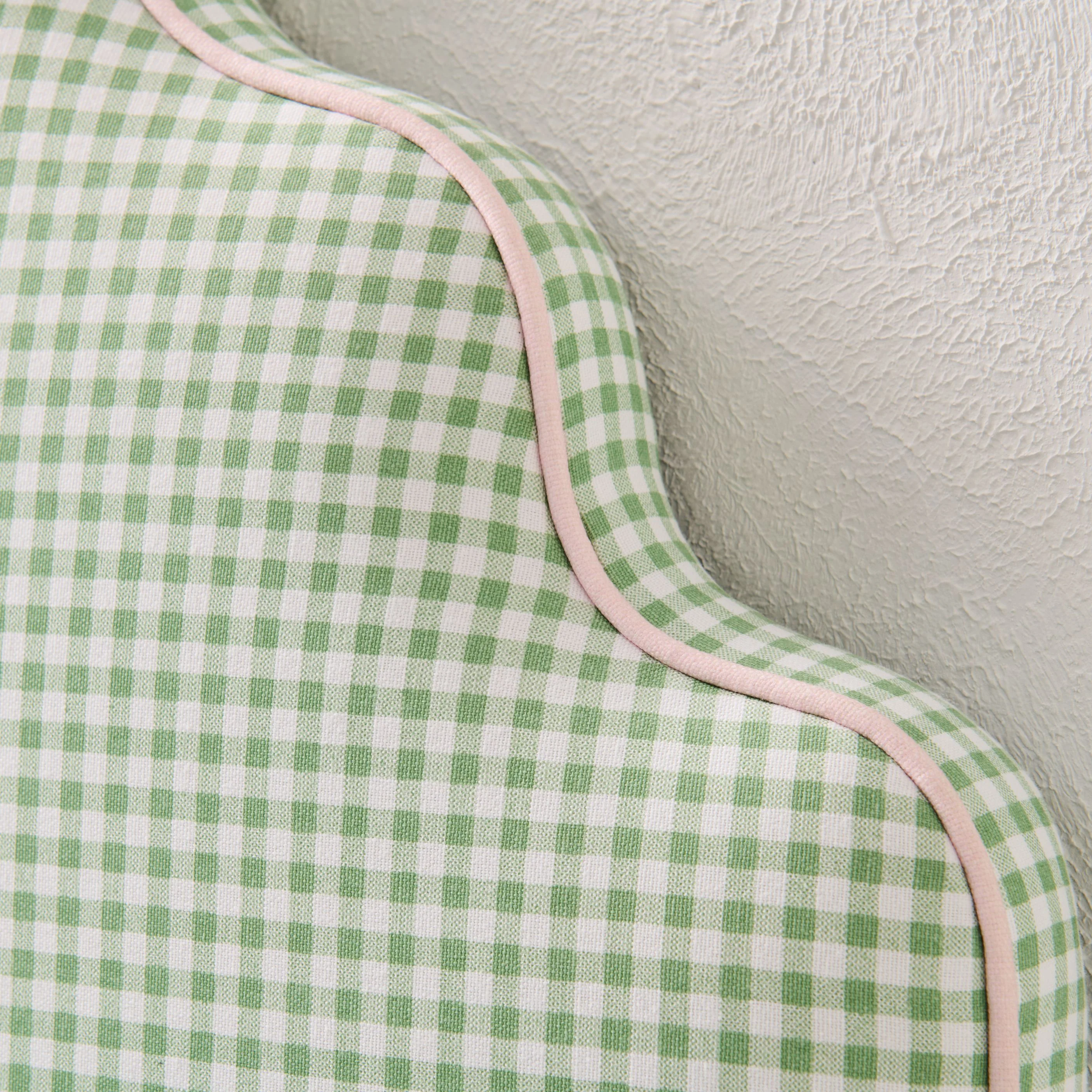 65”H Twin Headboard only - Green Gingham Fabric with Pink Trim - Image 2