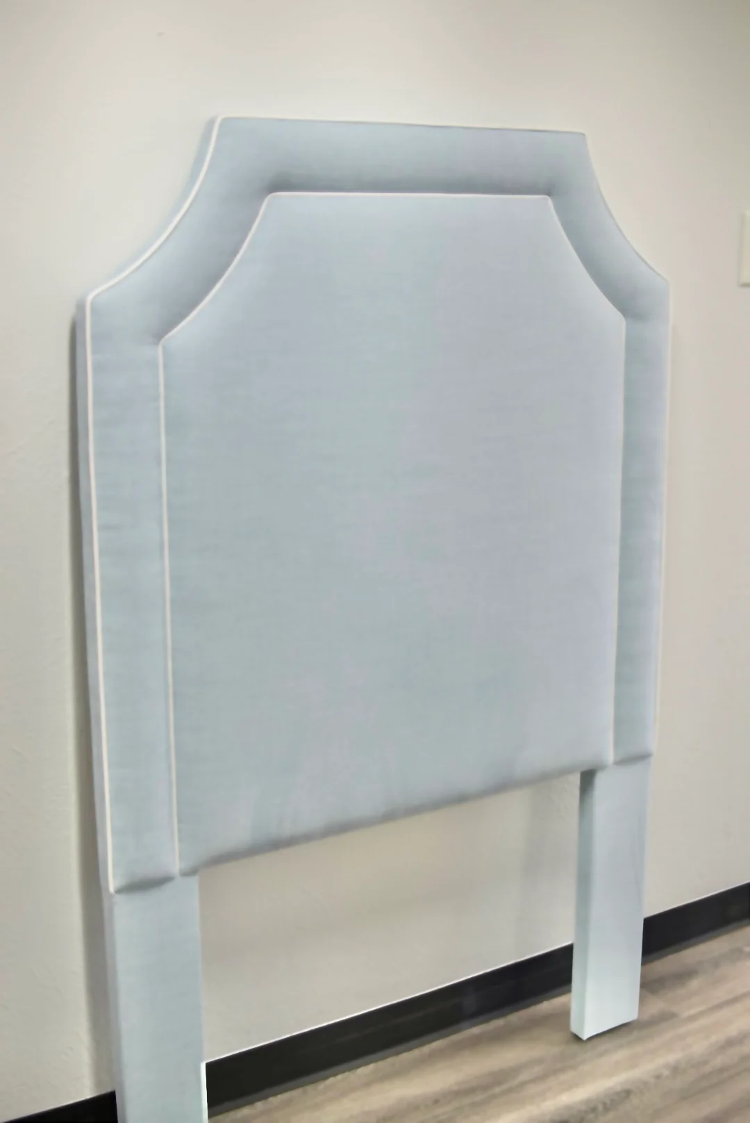 65”H Twin Headboard only - Sky Blue Woven Fabric with White Trim - Image 3