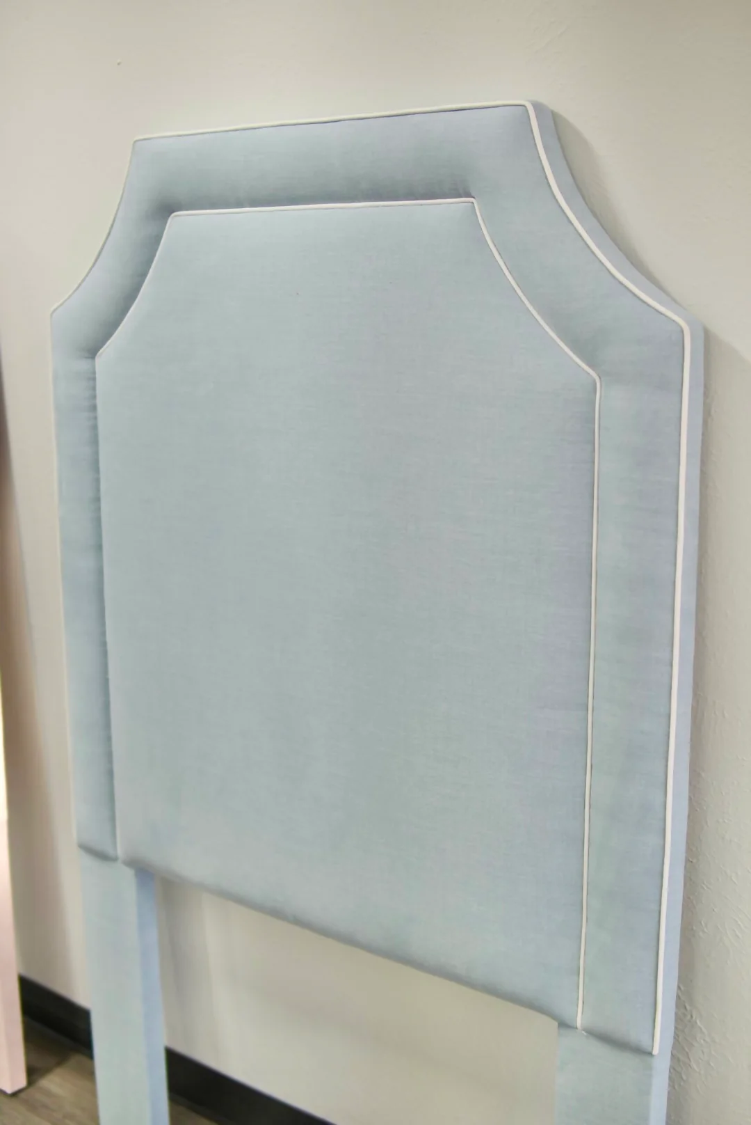 65”H Twin Headboard only - Sky Blue Woven Fabric with White Trim - Image 4