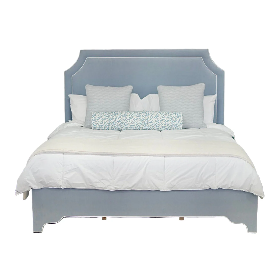 65"H King Bed - Ashley Blue Chenille Fabric