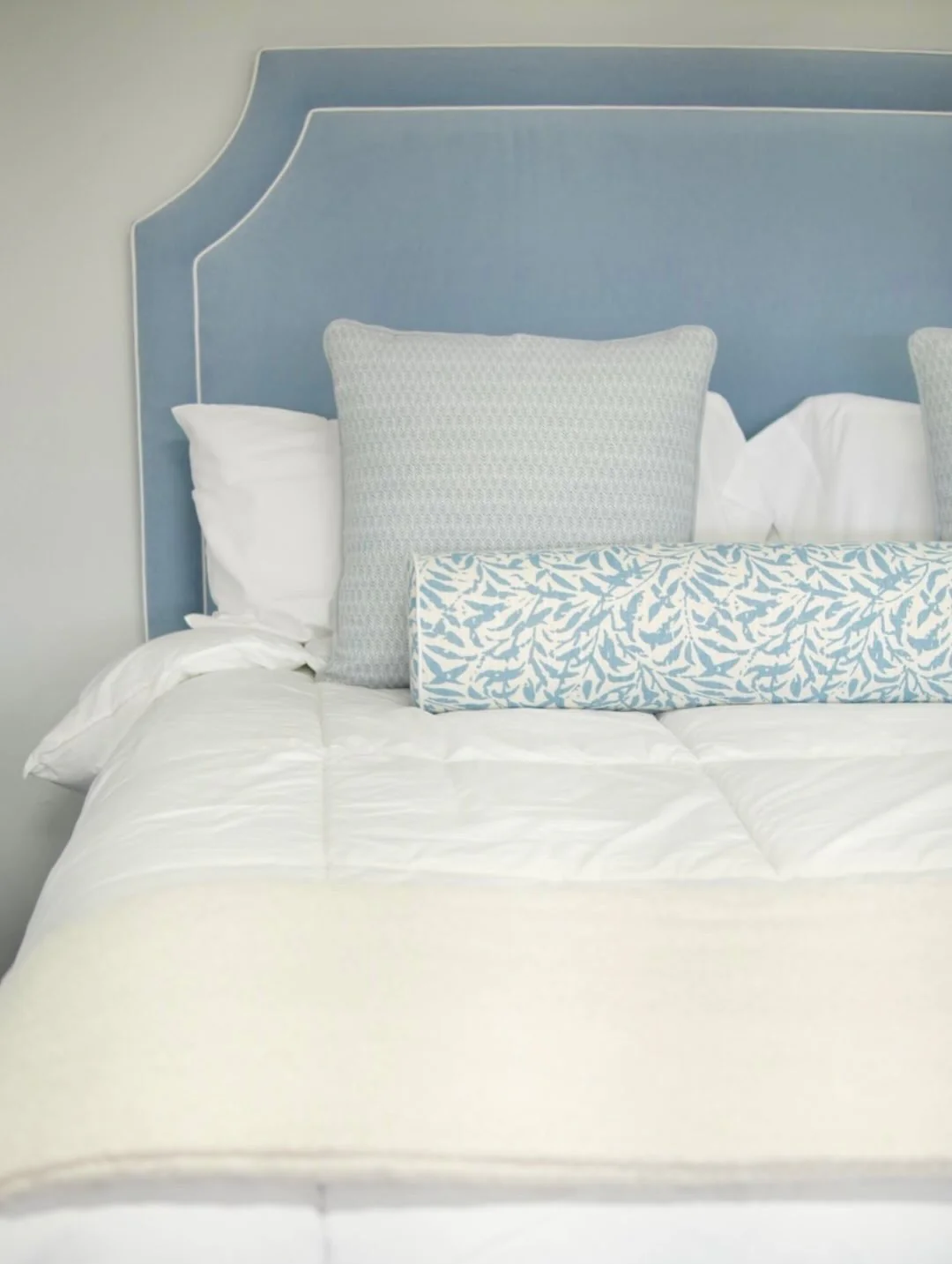 65"H King Bed - Ashley Blue Chenille Fabric - Image 5
