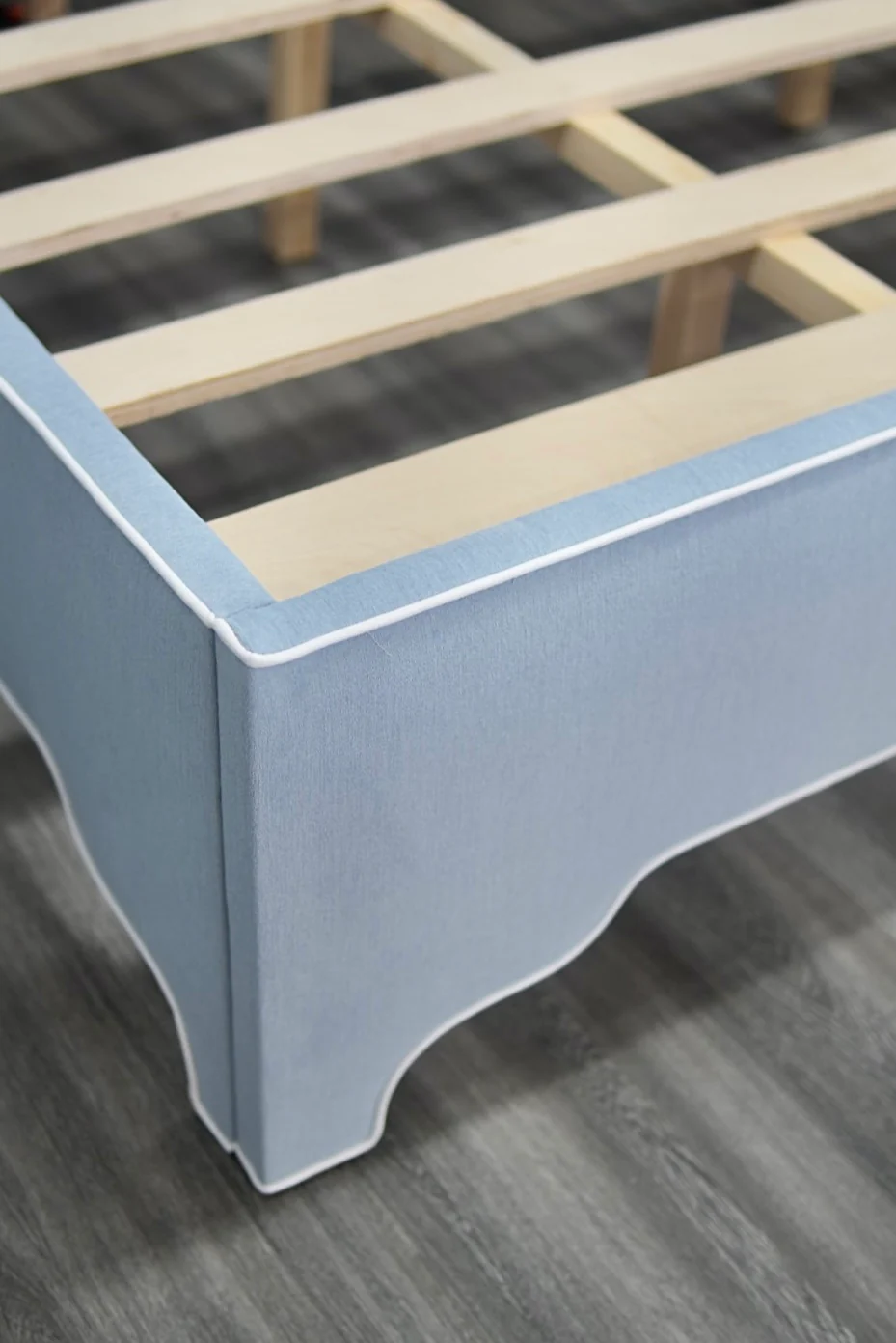 65"H King Bed - Ashley Blue Chenille Fabric - Image 7