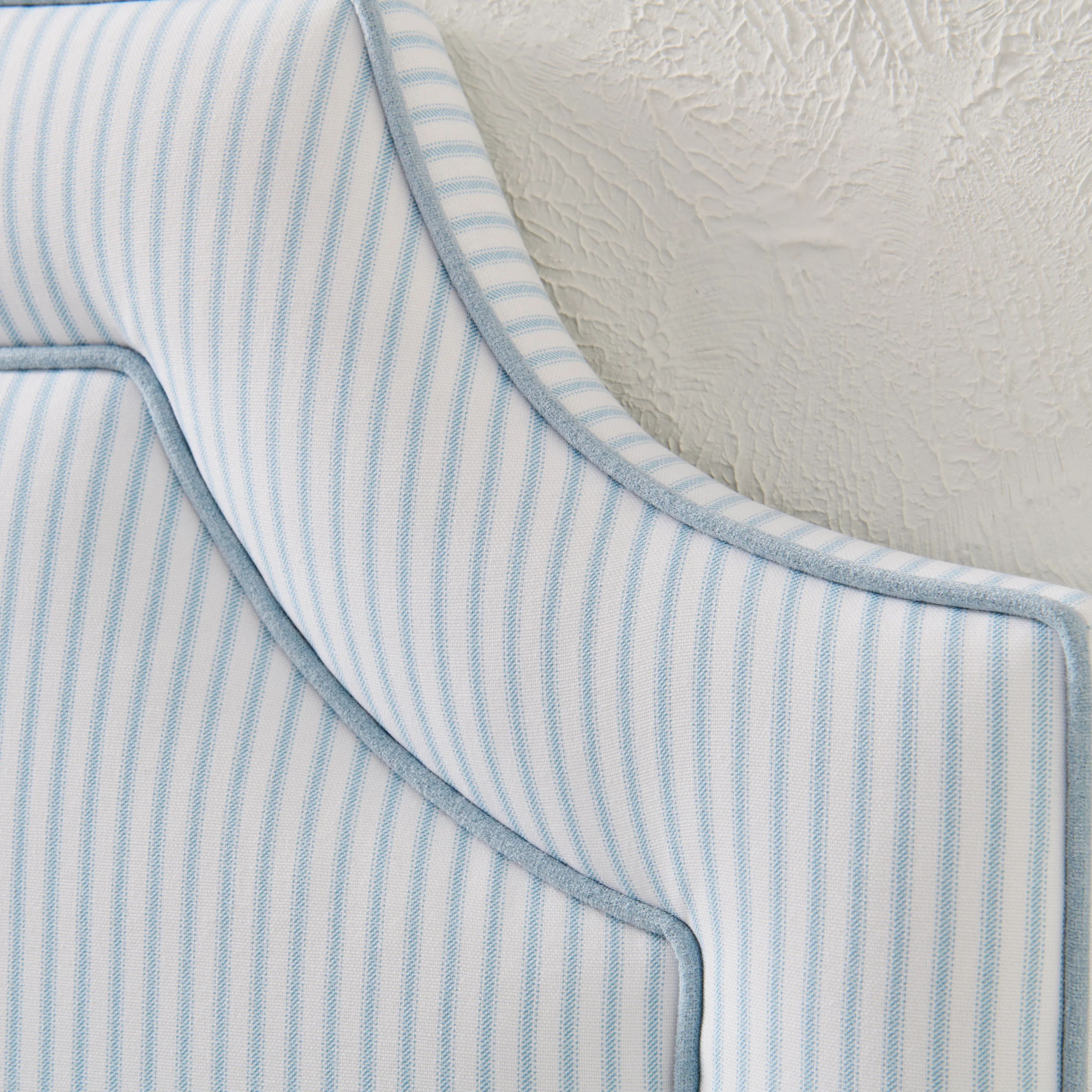 65"H King Headboard in Classic Blue Stripe Fabric - Sky Blue Trim - Image 2
