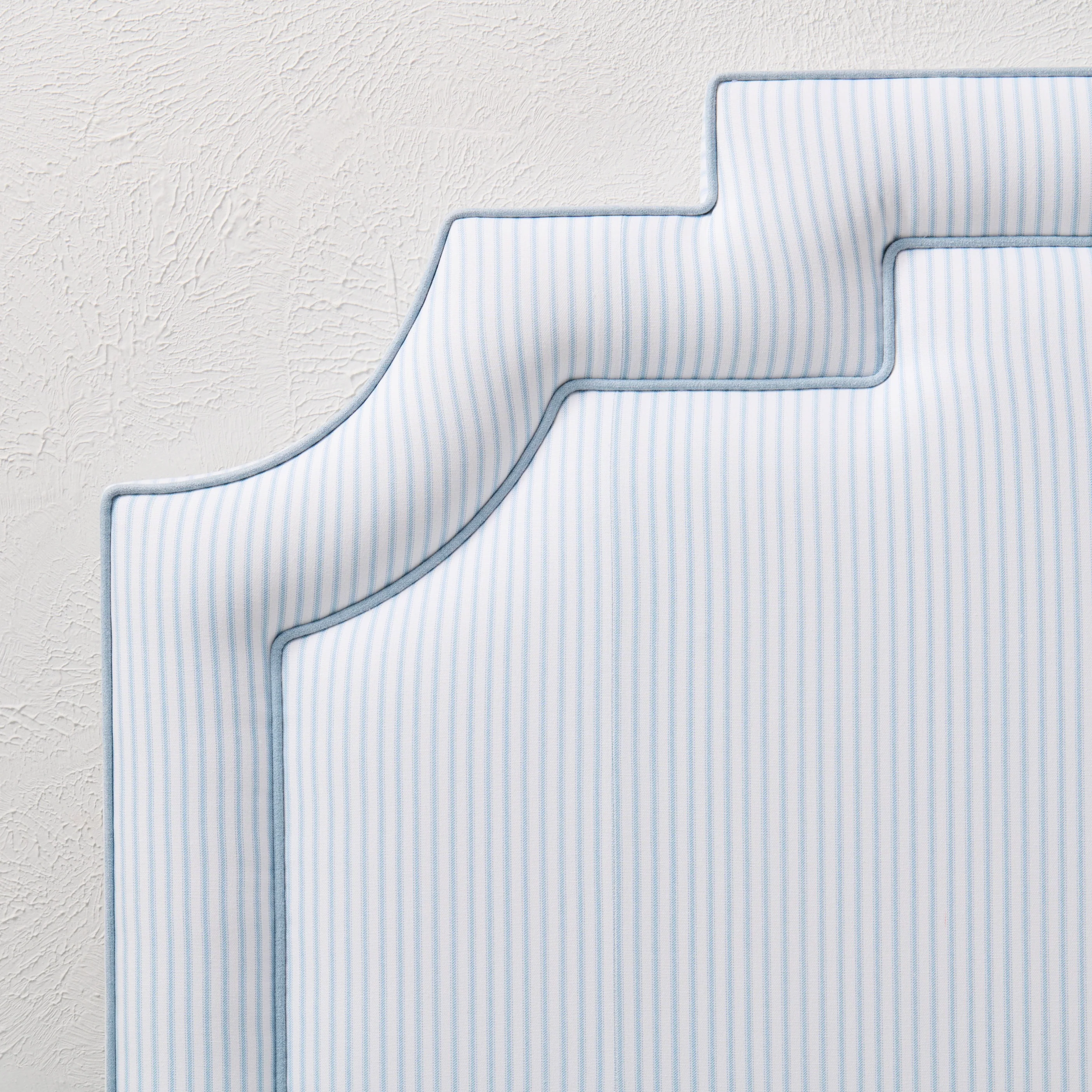 65"H King Headboard in Classic Blue Stripe Fabric - Sky Blue Trim - Image 7