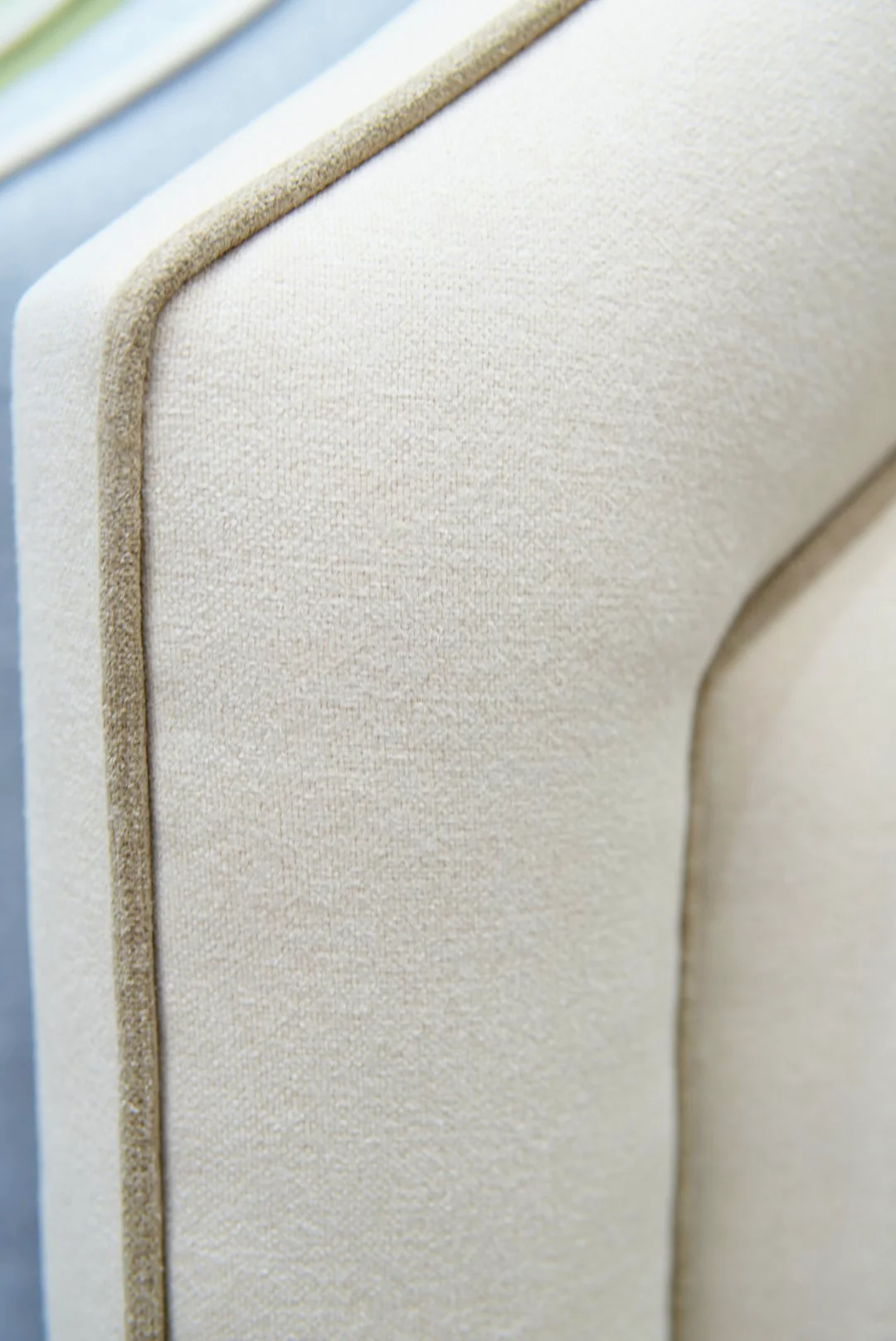 65"H King Headboard in Oat Meal Woven Fabric - Mushroom Trim - Image 4