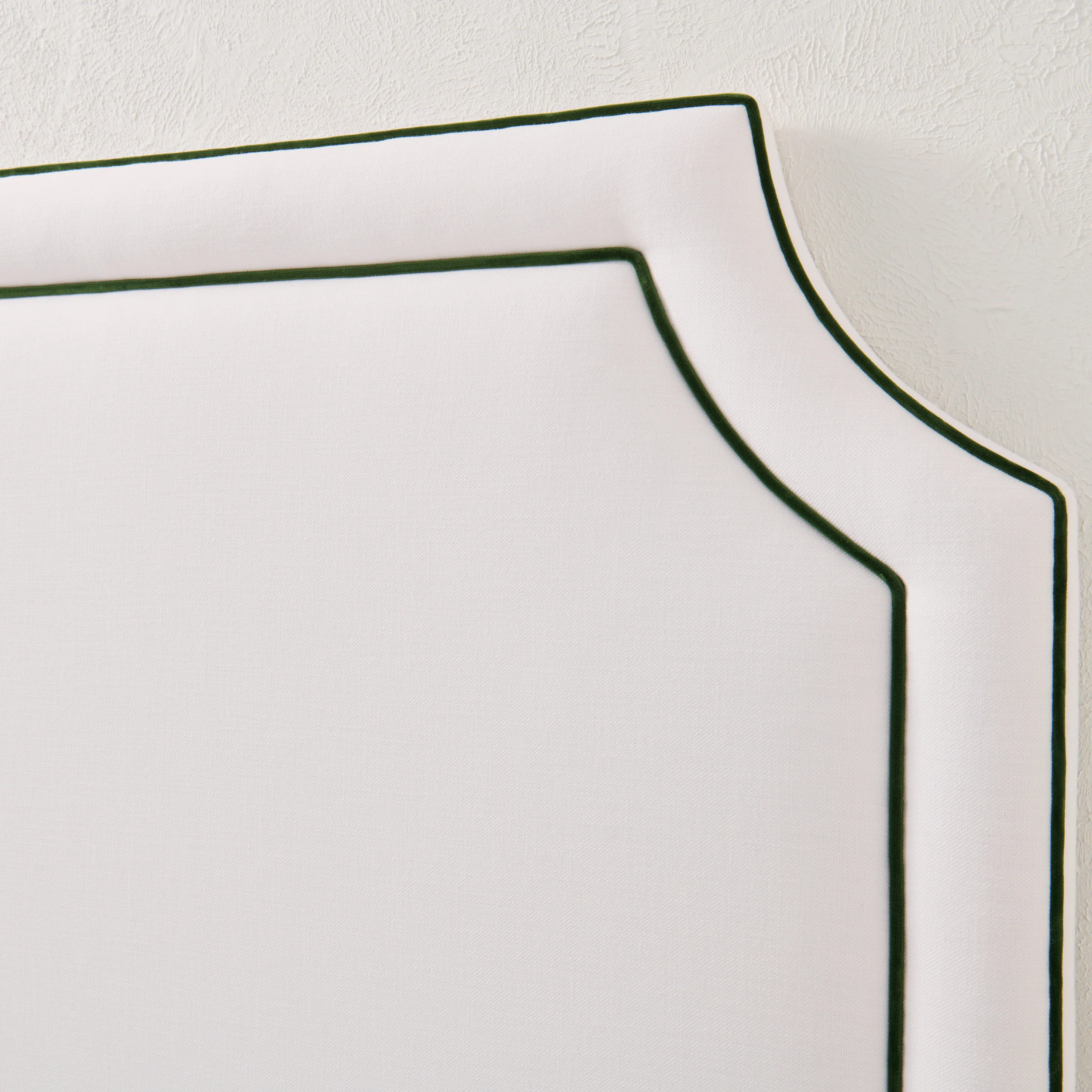 65"H King Headboard in White Linen Fabric - Green Velvet Trim - Image 3