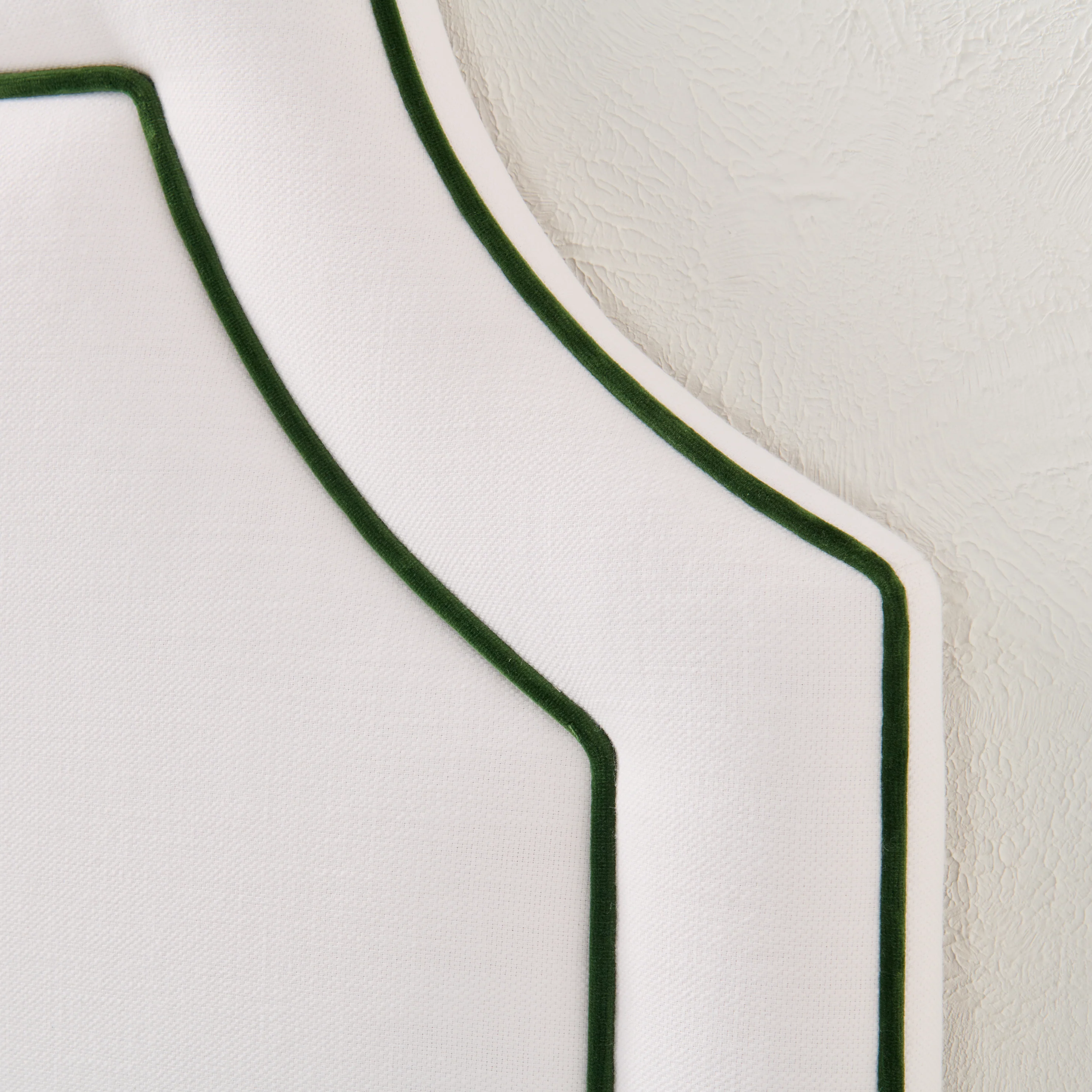 65"H King Headboard in White Linen Fabric - Green Velvet Trim - Image 4