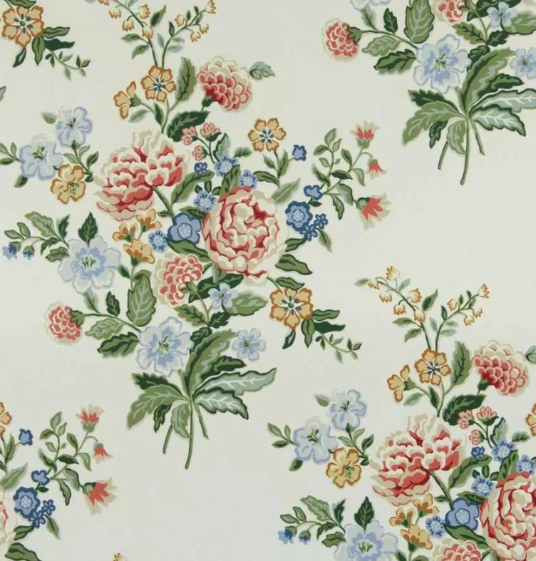 65"H King Headboard in Floral Bouquet Fabric - Green Trim - Image 3