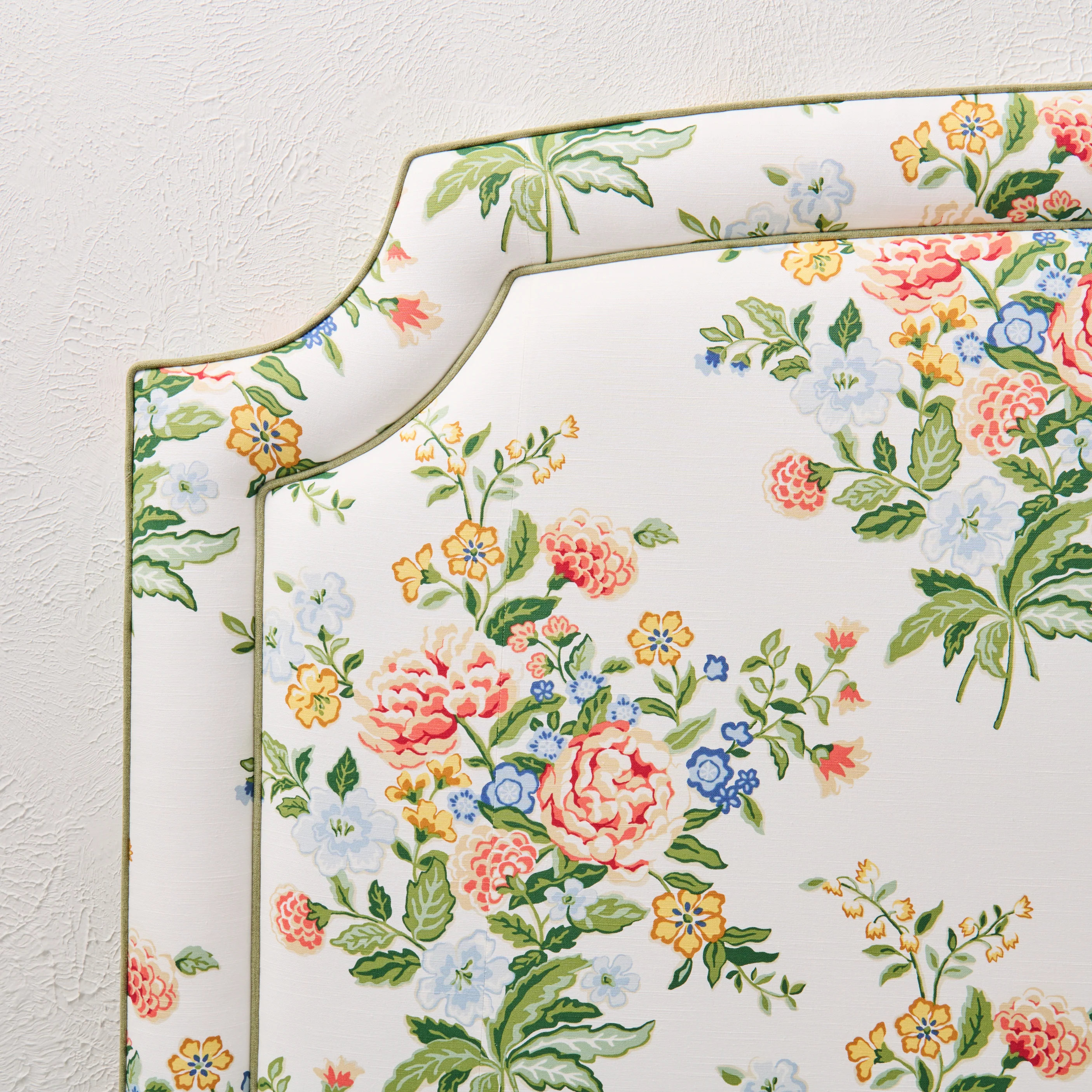 65"H King Headboard in Floral Bouquet Fabric - Green Trim - Image 5