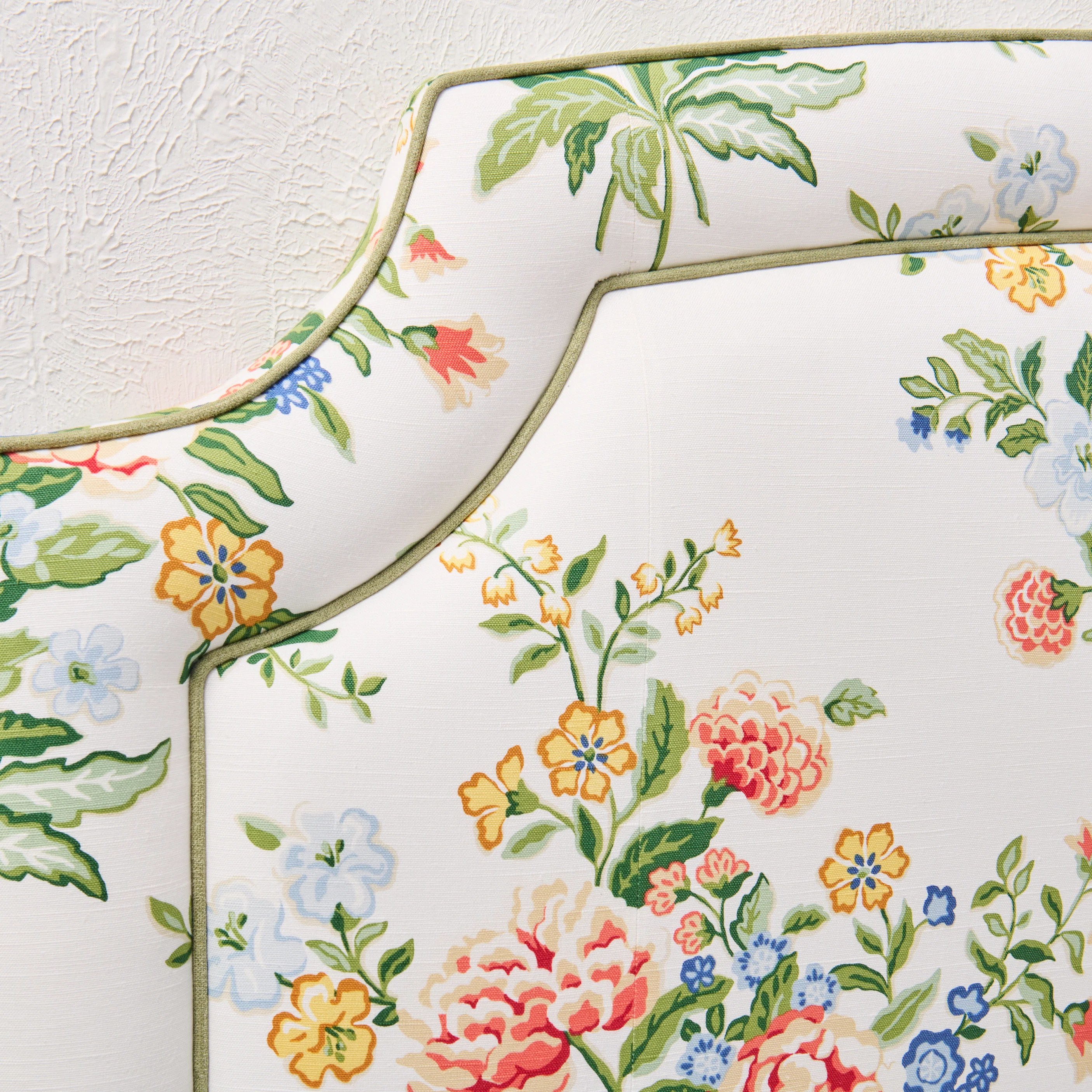 65"H King Headboard in Floral Bouquet Fabric - Green Trim - Image 6