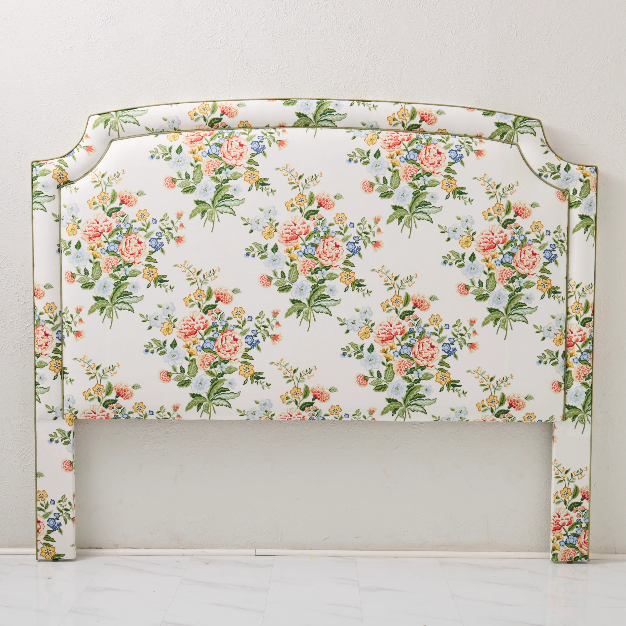 65"H King Headboard in Floral Bouquet Fabric - Green Trim - Image 7