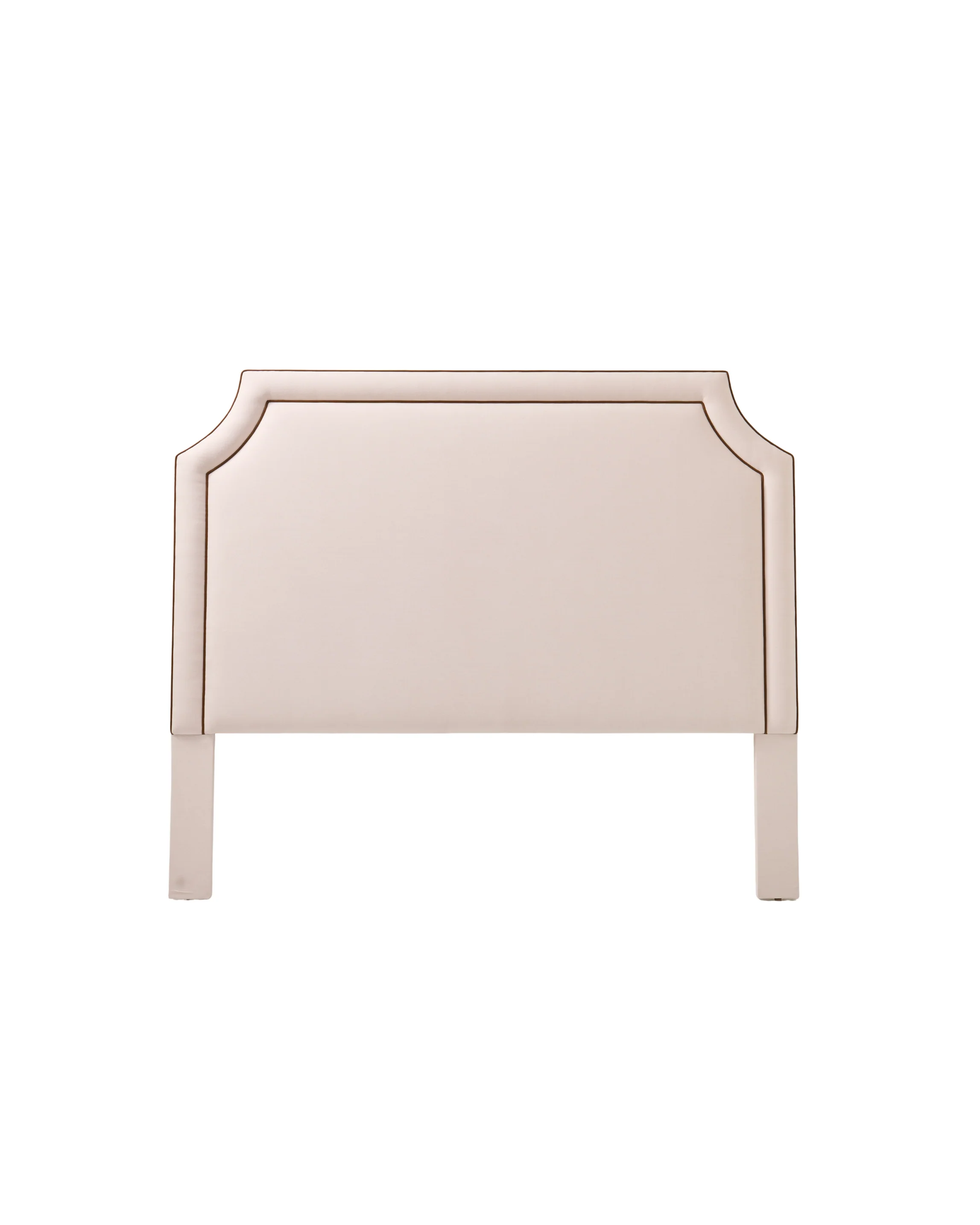 65"H King Headboard in Cream Woven Fabric - Brown Leather Trim