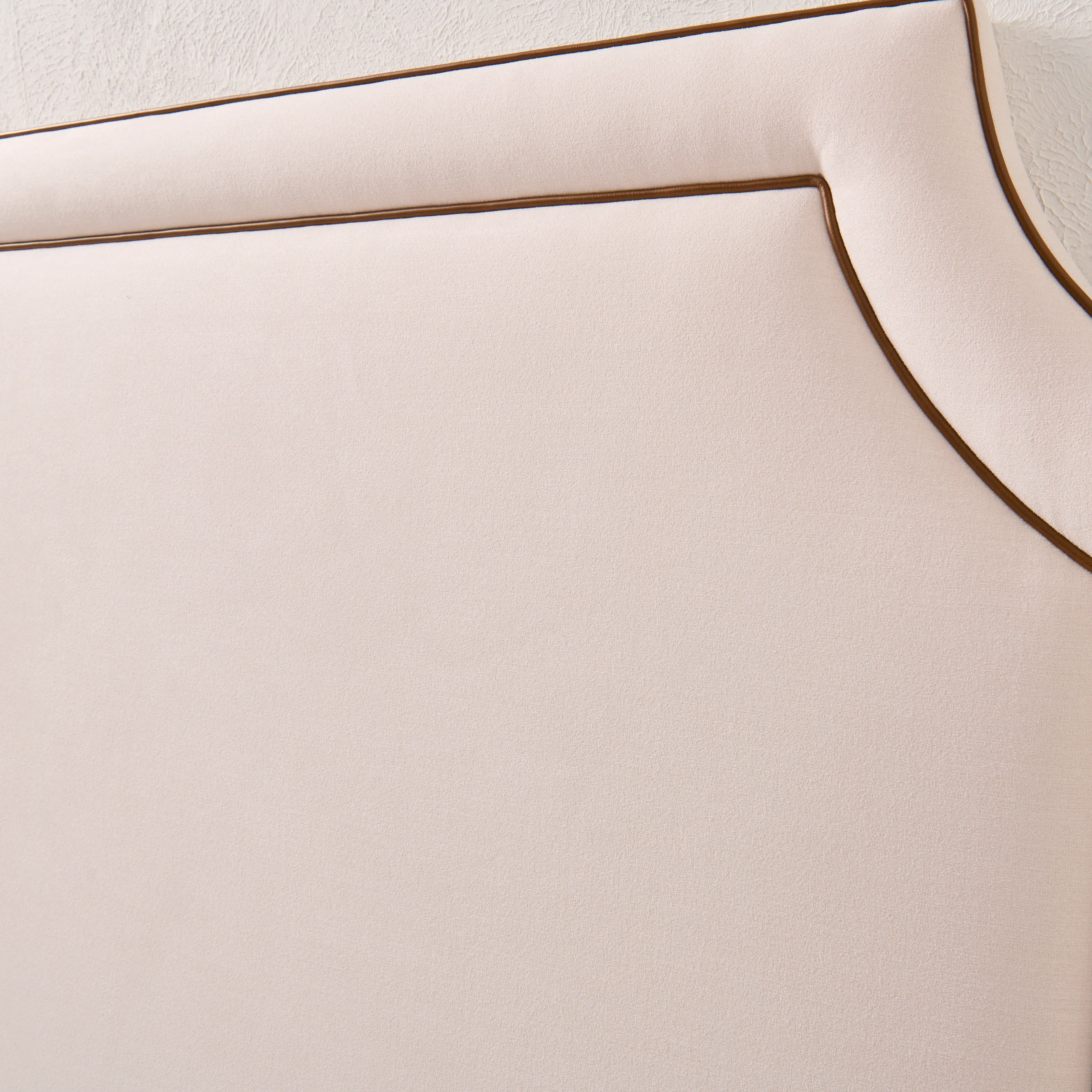 65"H King Headboard in Cream Woven Fabric - Brown Leather Trim - Image 6