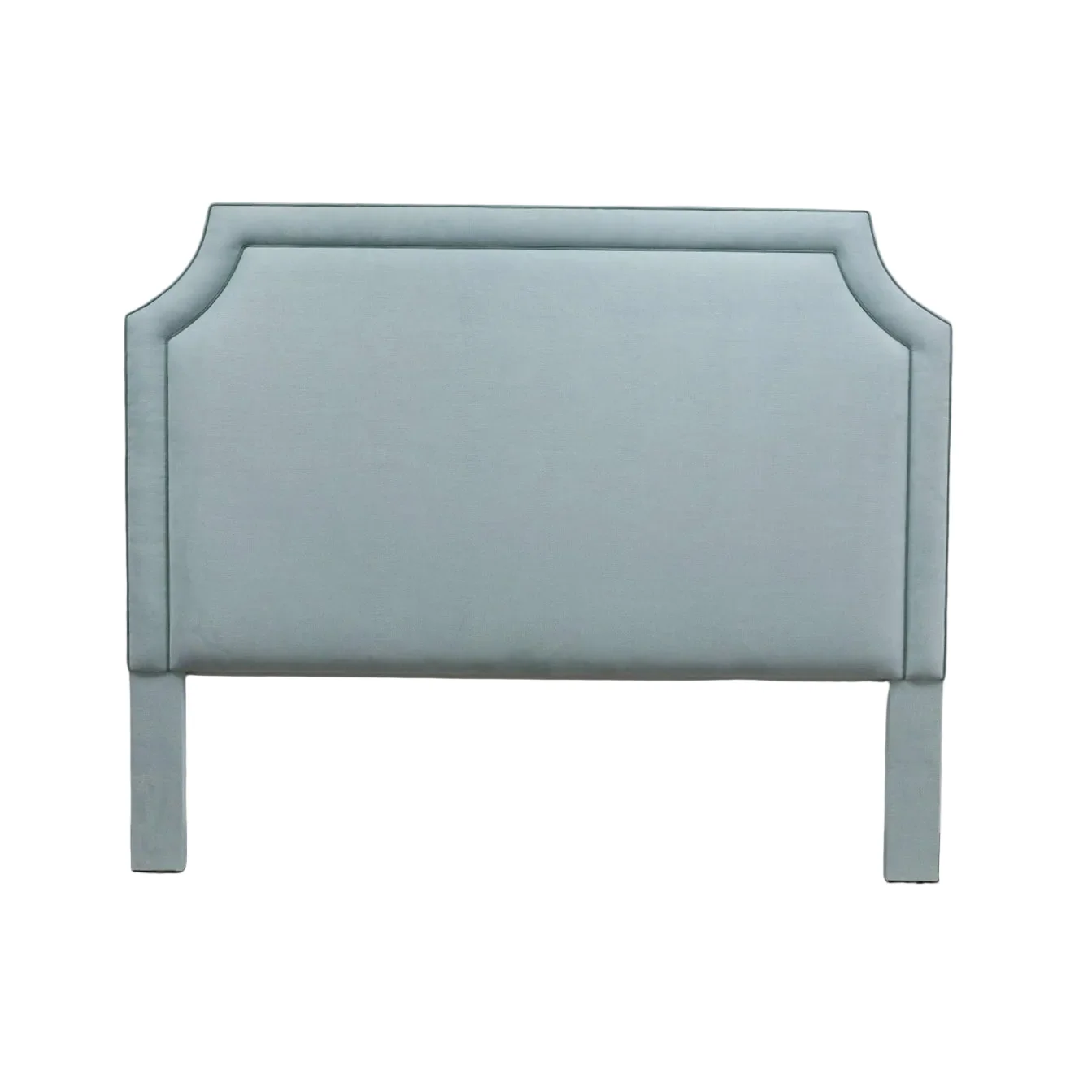 65"H King Headboard in Sky Blue Woven Fabric - Sage Trim