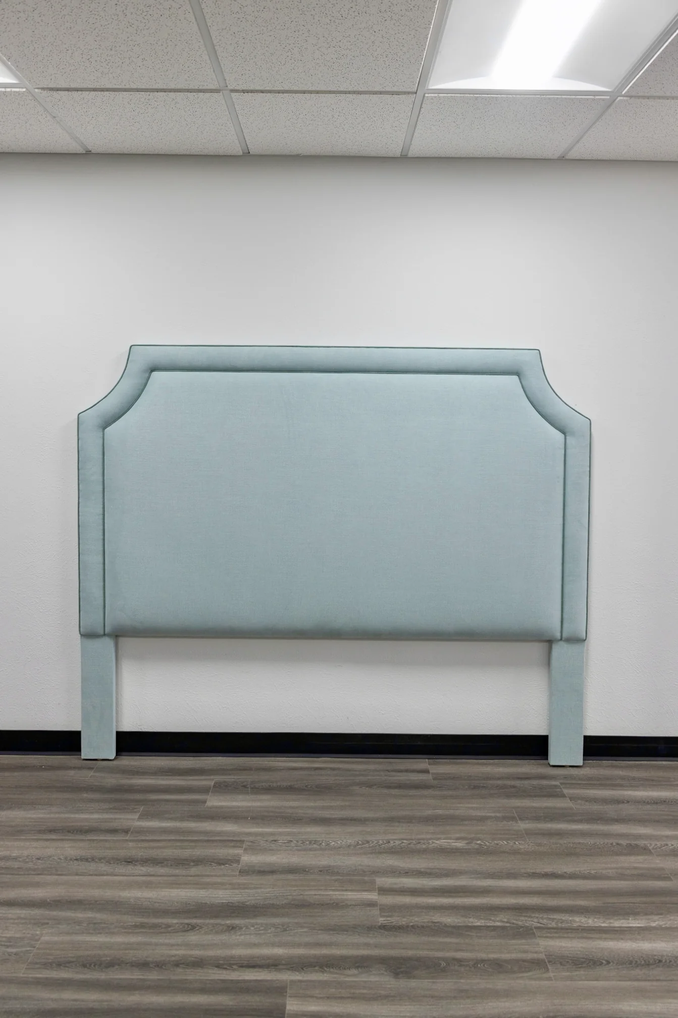 65"H King Headboard in Sky Blue Woven Fabric - Sage Trim - Image 6