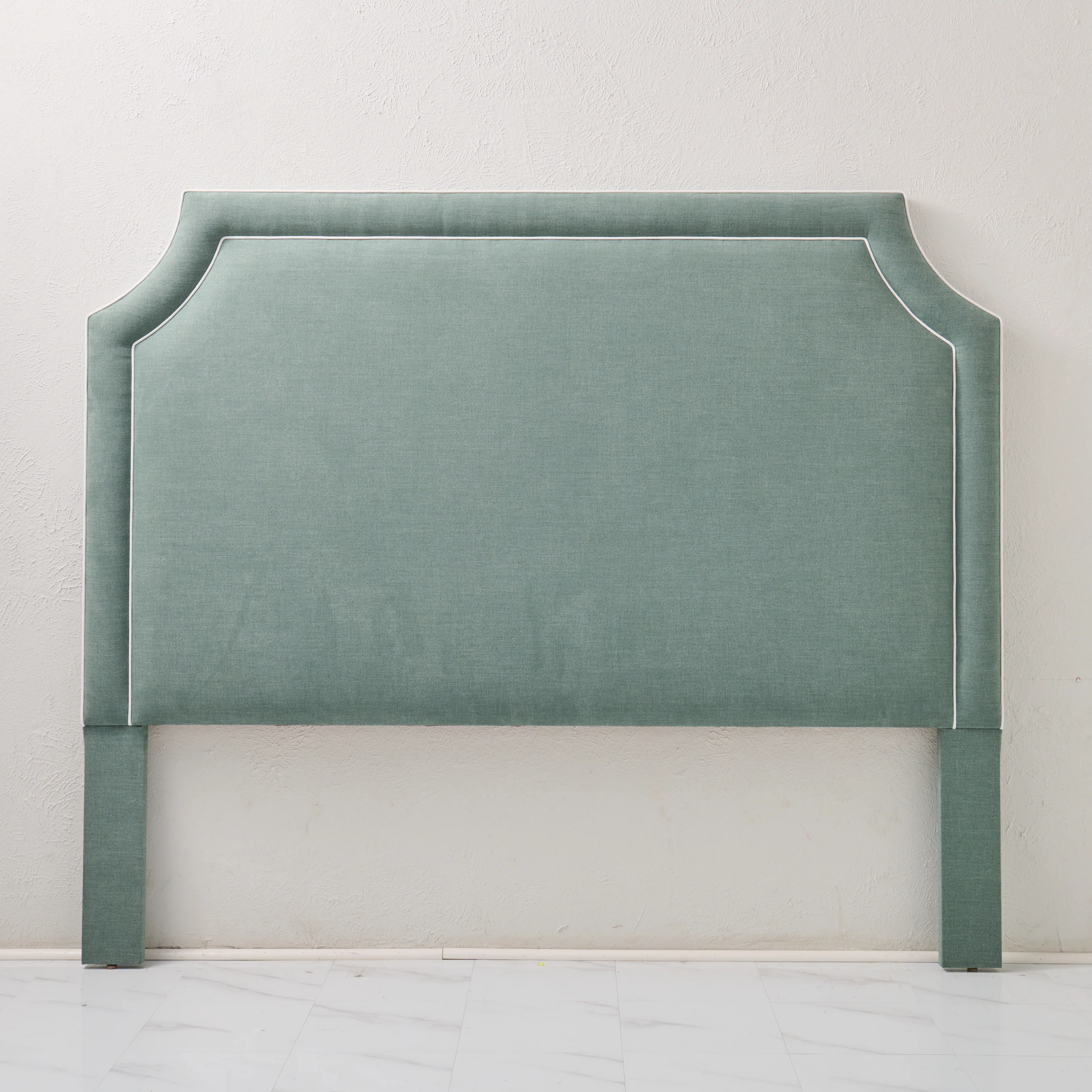 65"H King Headboard in Sage Woven Fabric - White Trim - Image 5