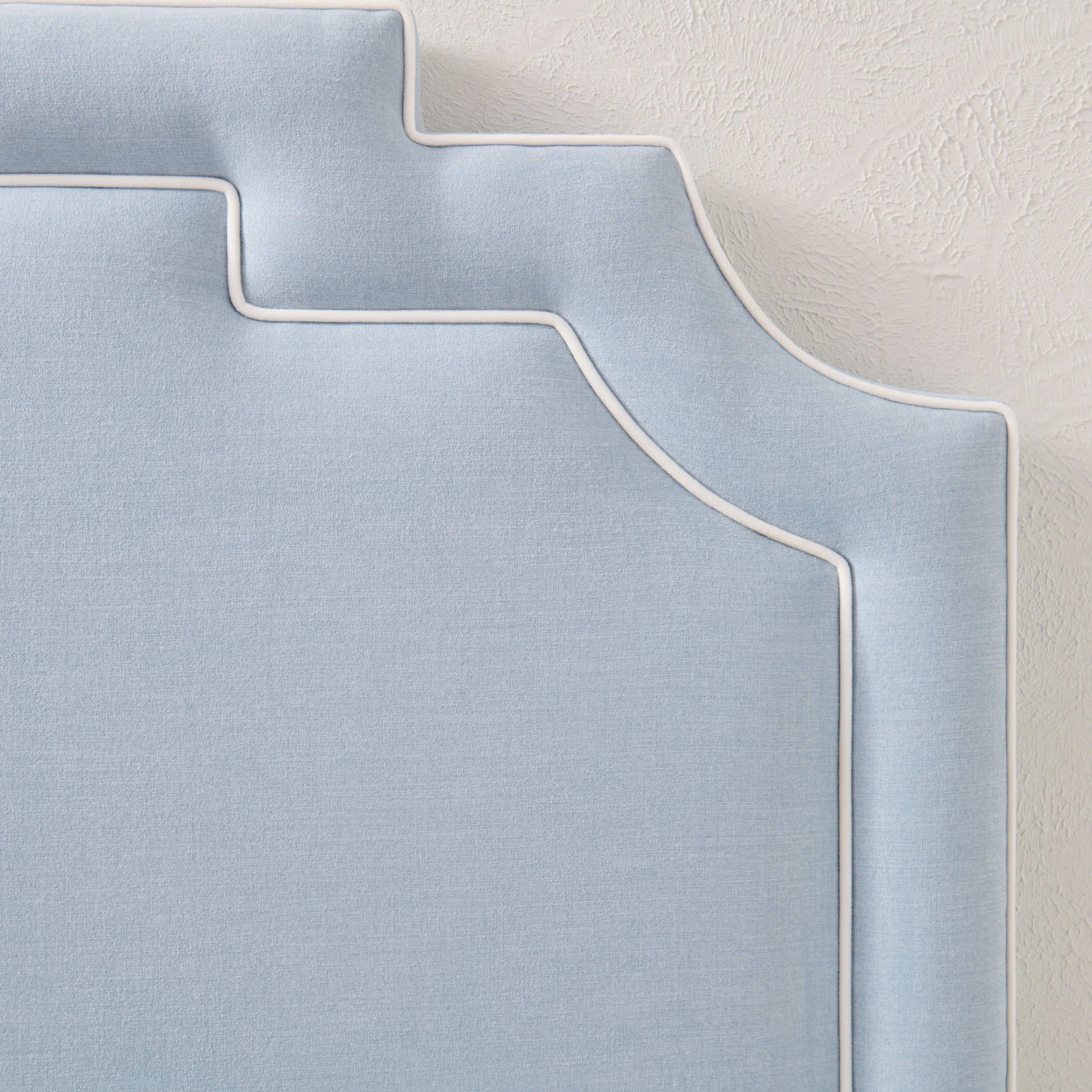 65"H King Headboard in Sky Blue Woven Fabric - White Trim - Image 2
