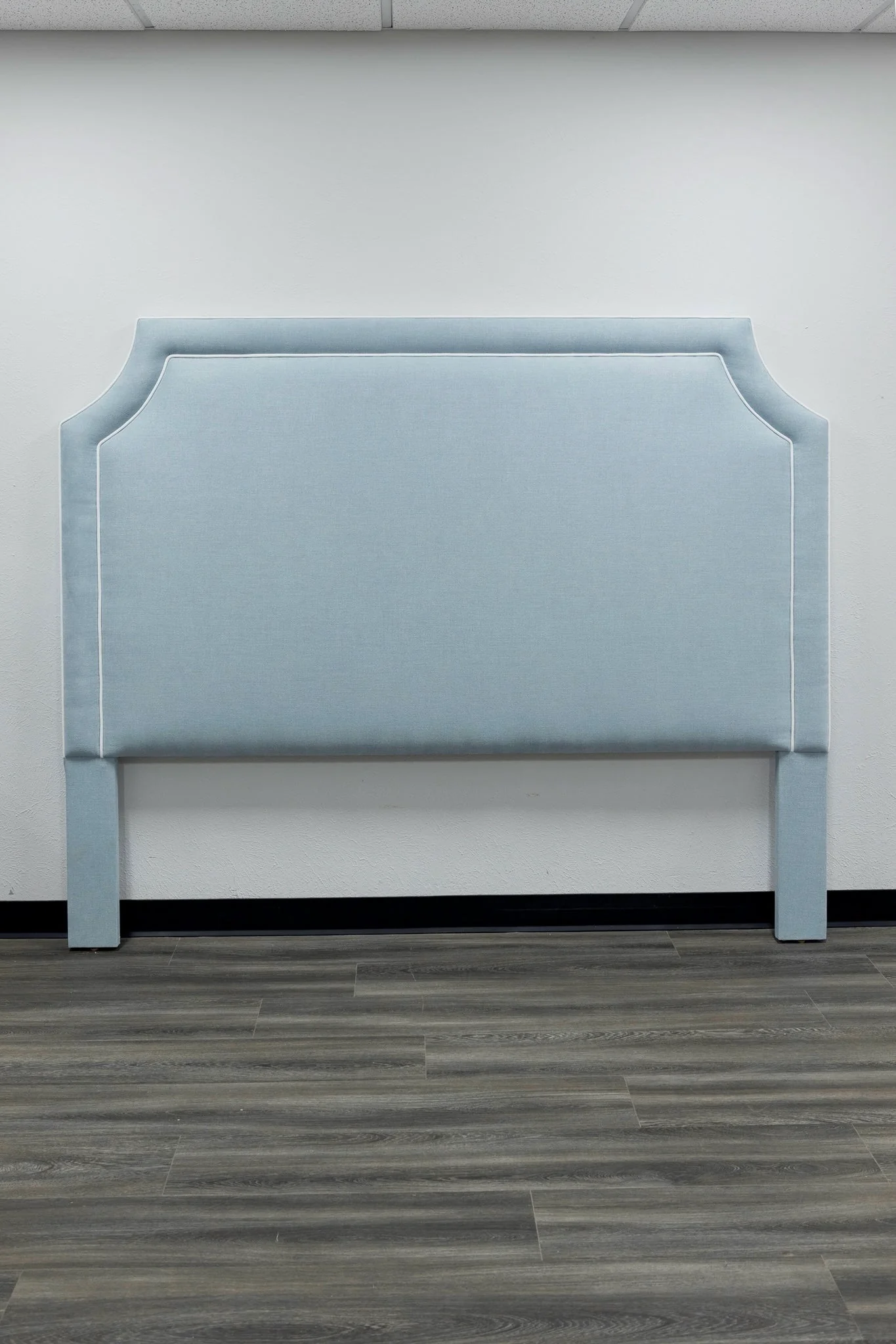 65"H King Headboard in Sky Blue Woven Fabric - White Trim - Image 8