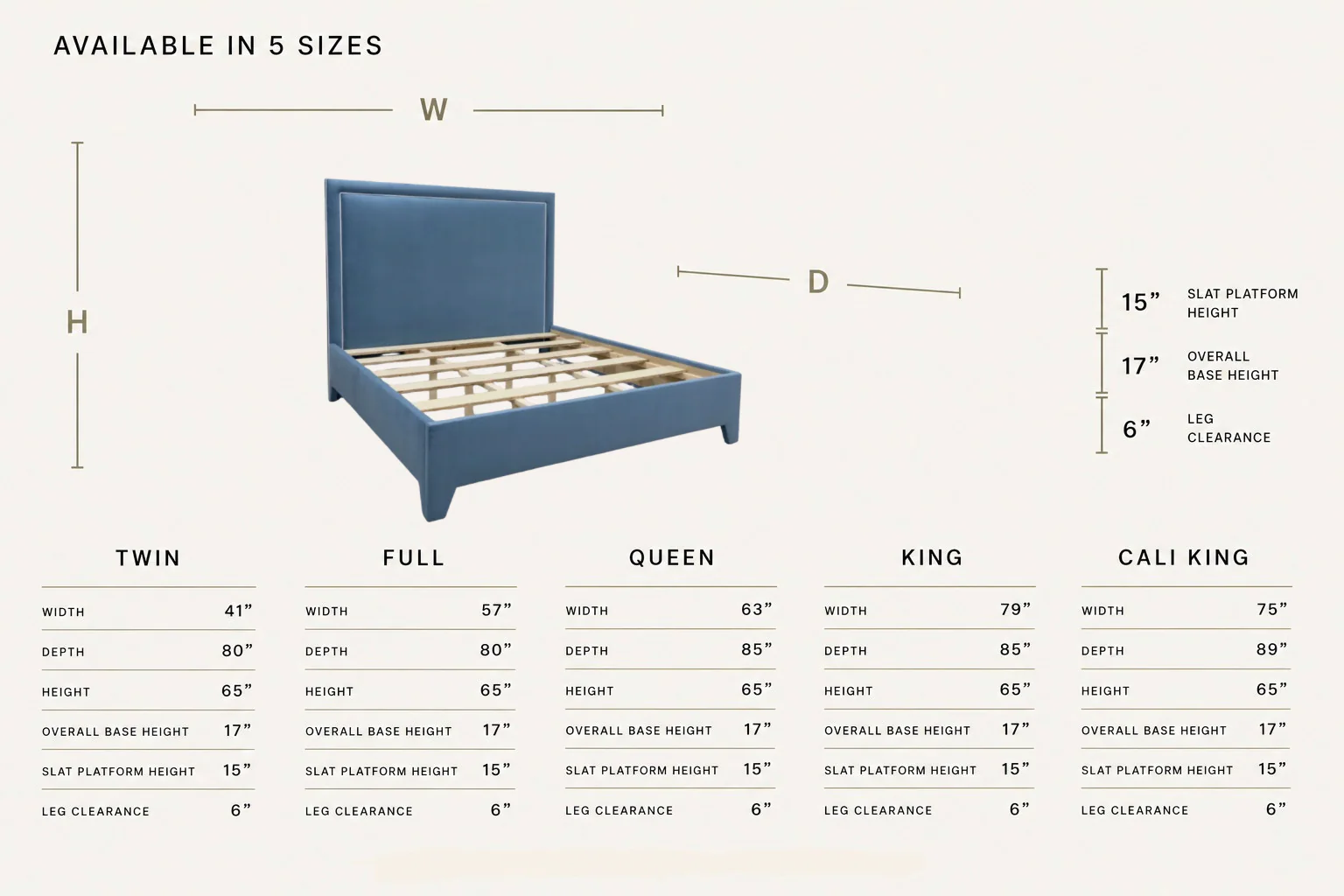 65"H King Platform Bed - Upholstered Legs - Ocean Blue Performance Velvet Fabric - White Trim - Image 4