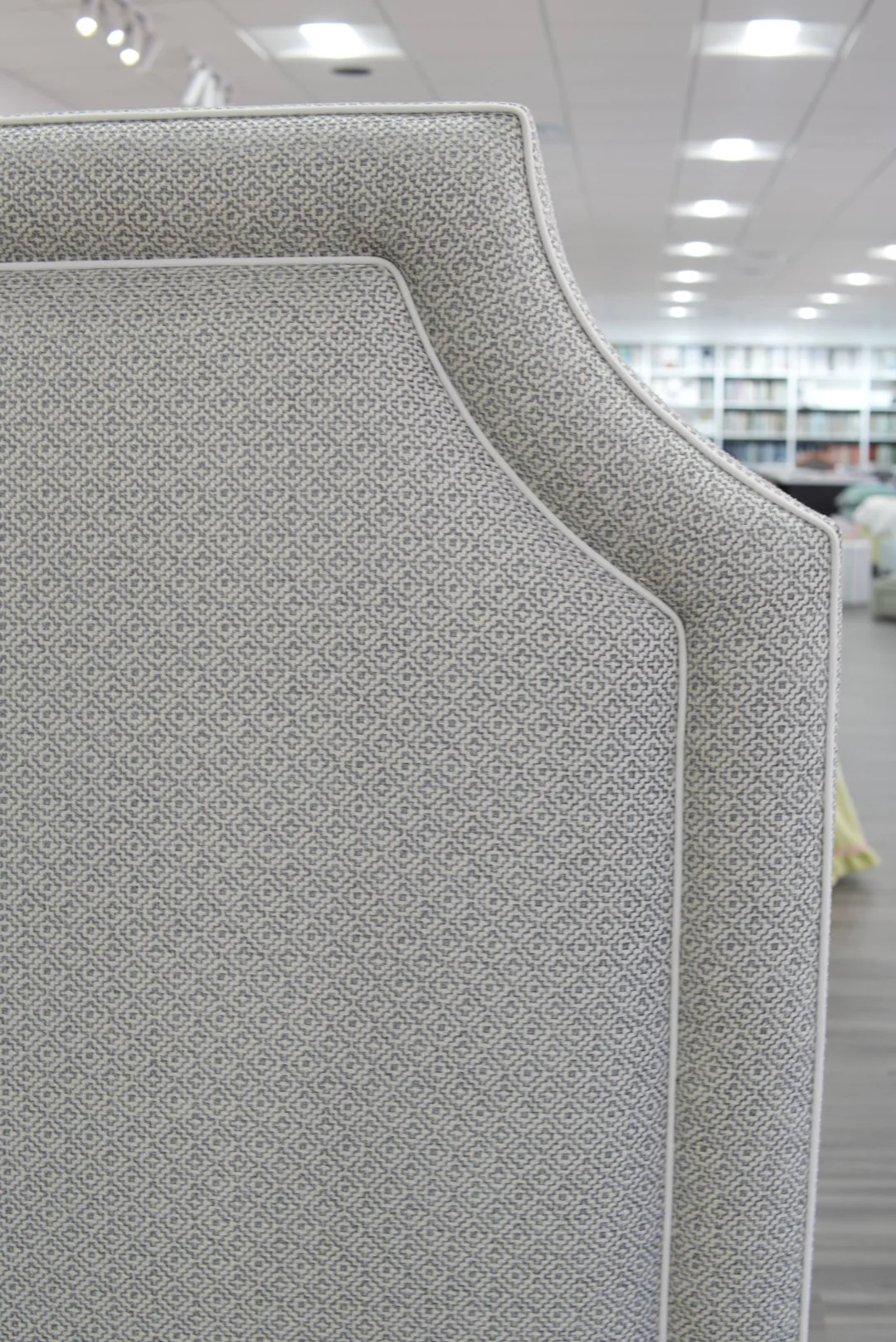 65"H Queen Bed - Geometric Grey Fabric with White Trim - Image 4