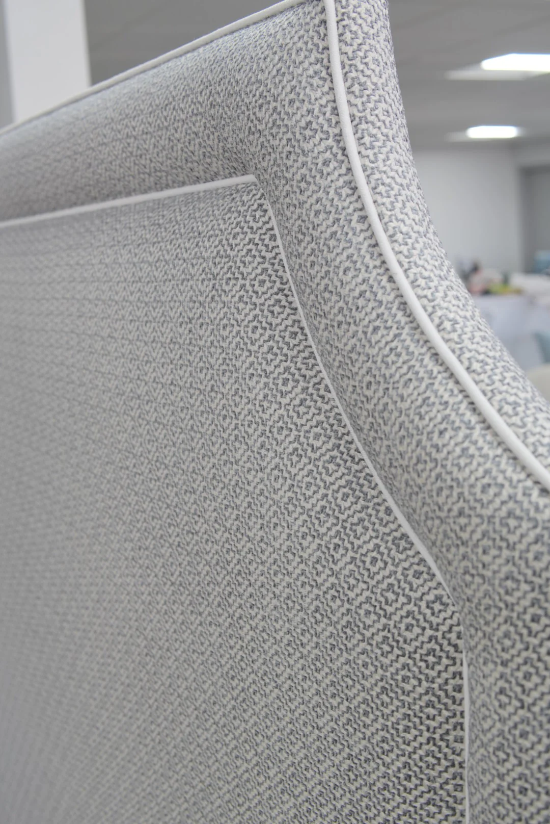 65"H Queen Bed - Geometric Grey Fabric with White Trim - Image 6