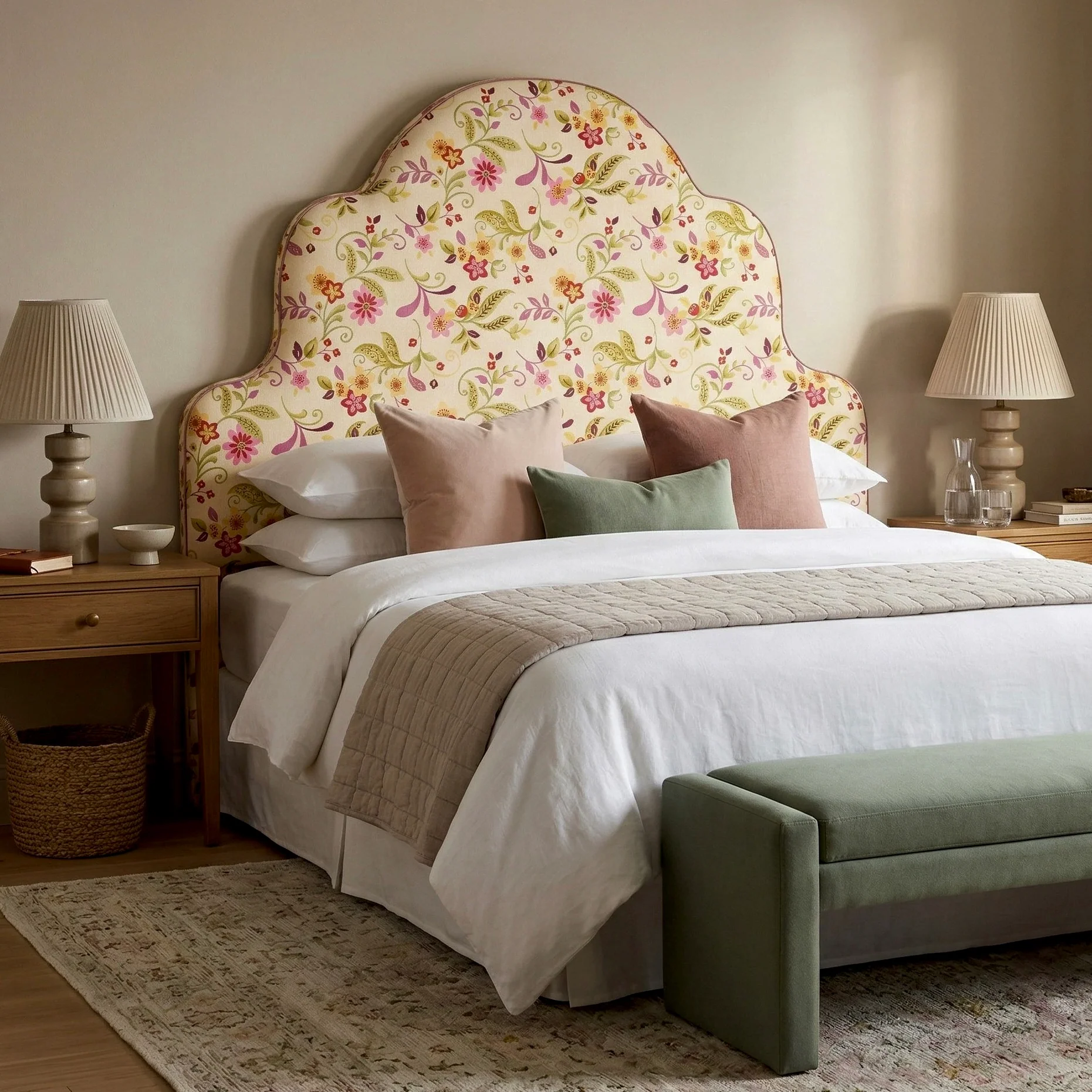 70"H King Headboard in Floral Fabriccut Fabric - Lavender Trim - Image 2