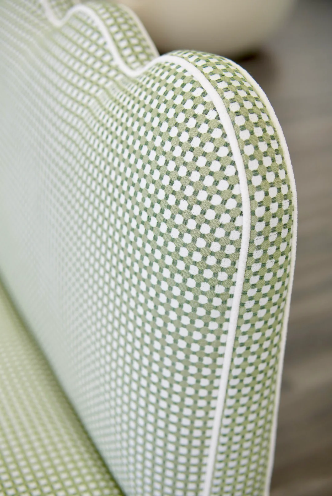 76"L Custom Scalloped Banquette in Darcy Fabric from Thibaut - Modern Upholstered Dining Banquette with Pleated Skirt - Image 3
