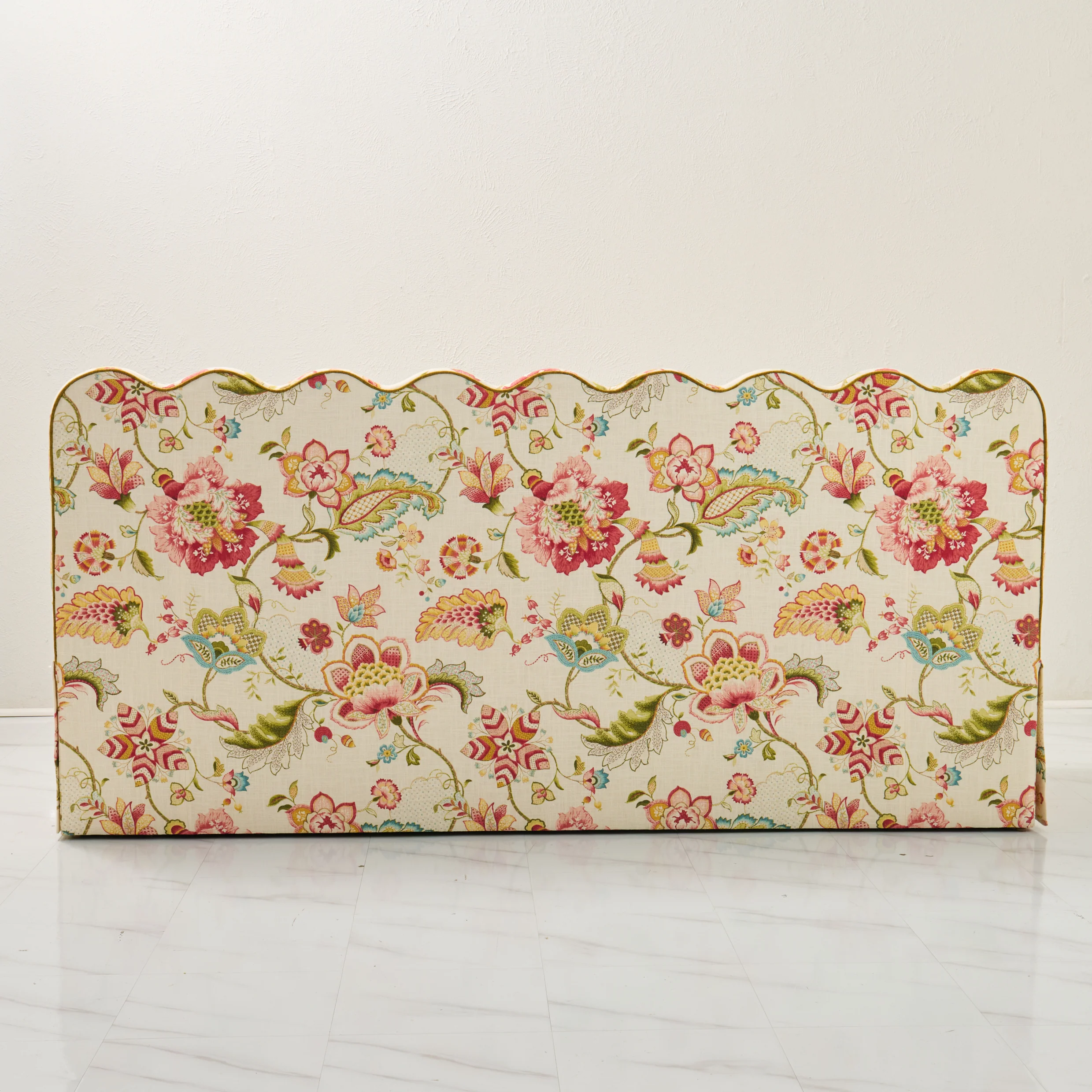 76"L Custom Scalloped Banquette in Ophelia Blossom - Modern Upholstered Dining Banquette with Pleated Skirt - Image 8