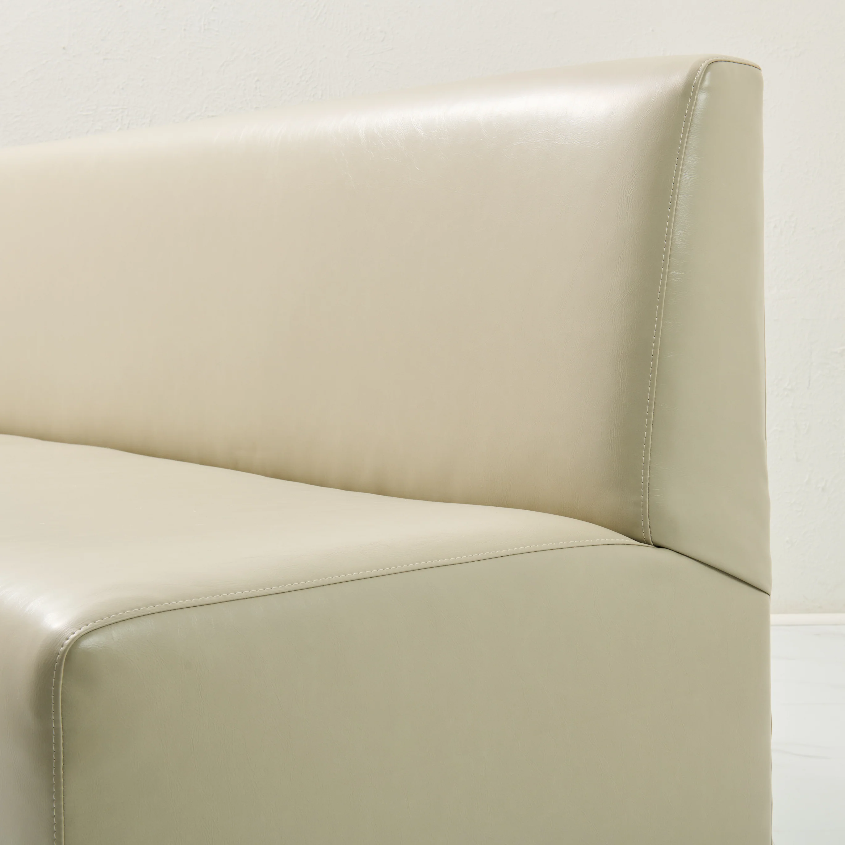 84"L Custom Banquette in Faux Leather - Modern Upholstered Dining bench with Wooden Stained Base - Image 5
