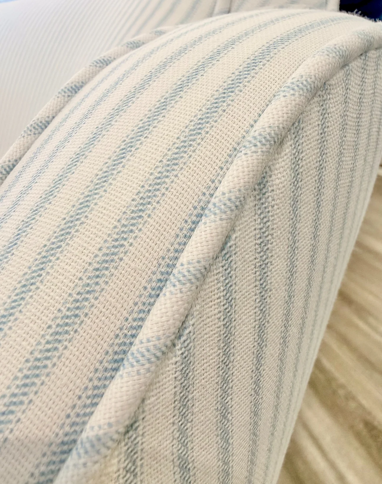 Custom Scalloped Swivel Chair: Classic Blue Stripe Fabric - Image 3
