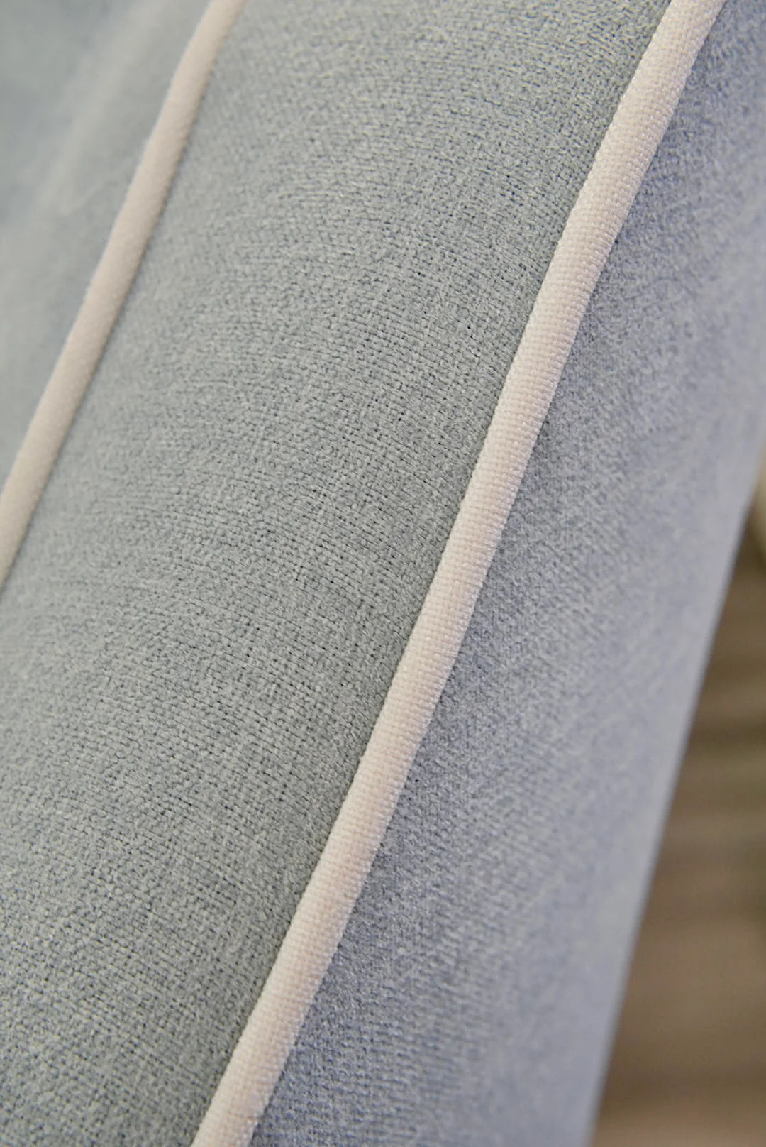 Custom Scalloped Swivel Chair: Sky Blue woven Fabric - Image 7