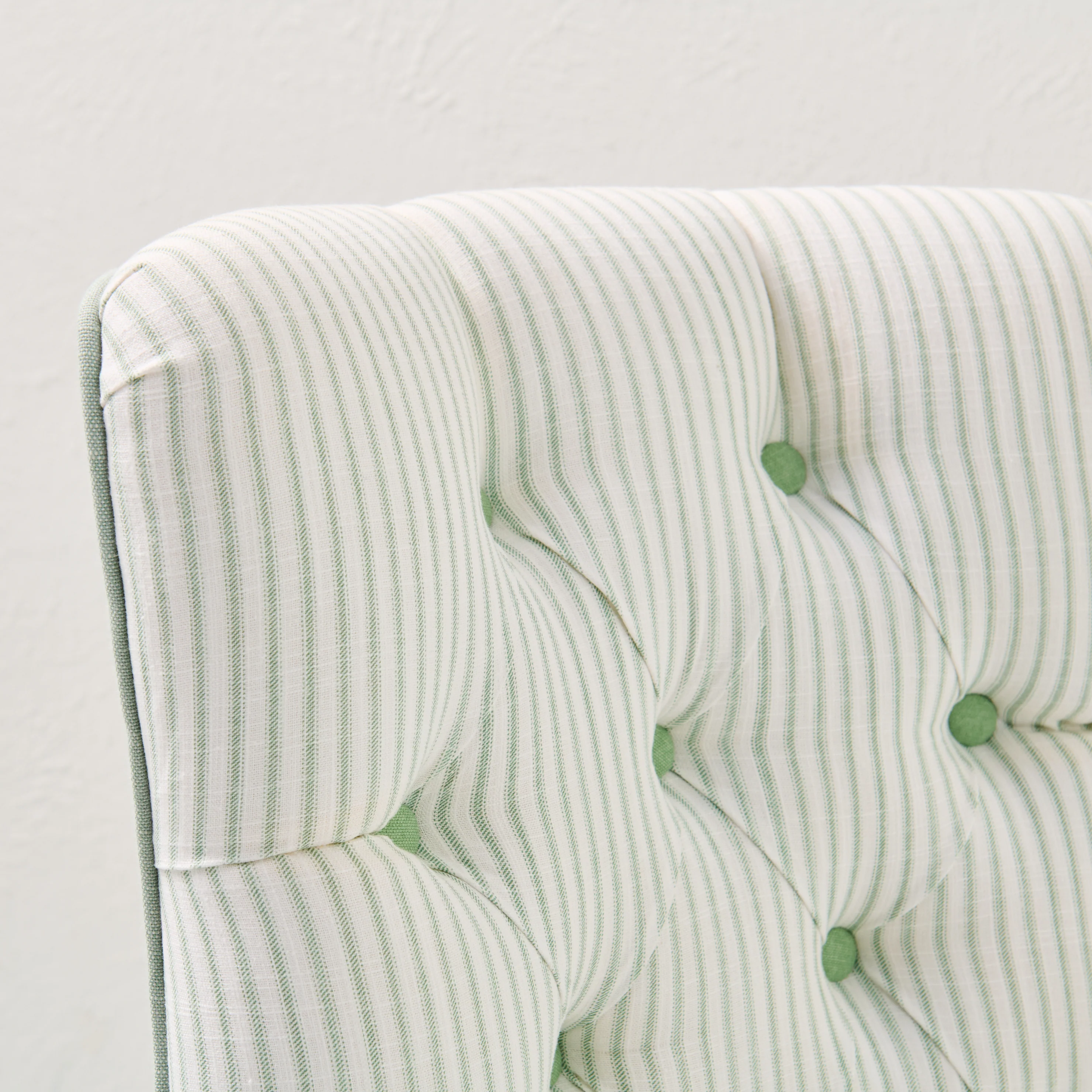 Custom Skirted Vanity Chair / Stool in Classic Green Striped- Pistachio Trim - Image 6