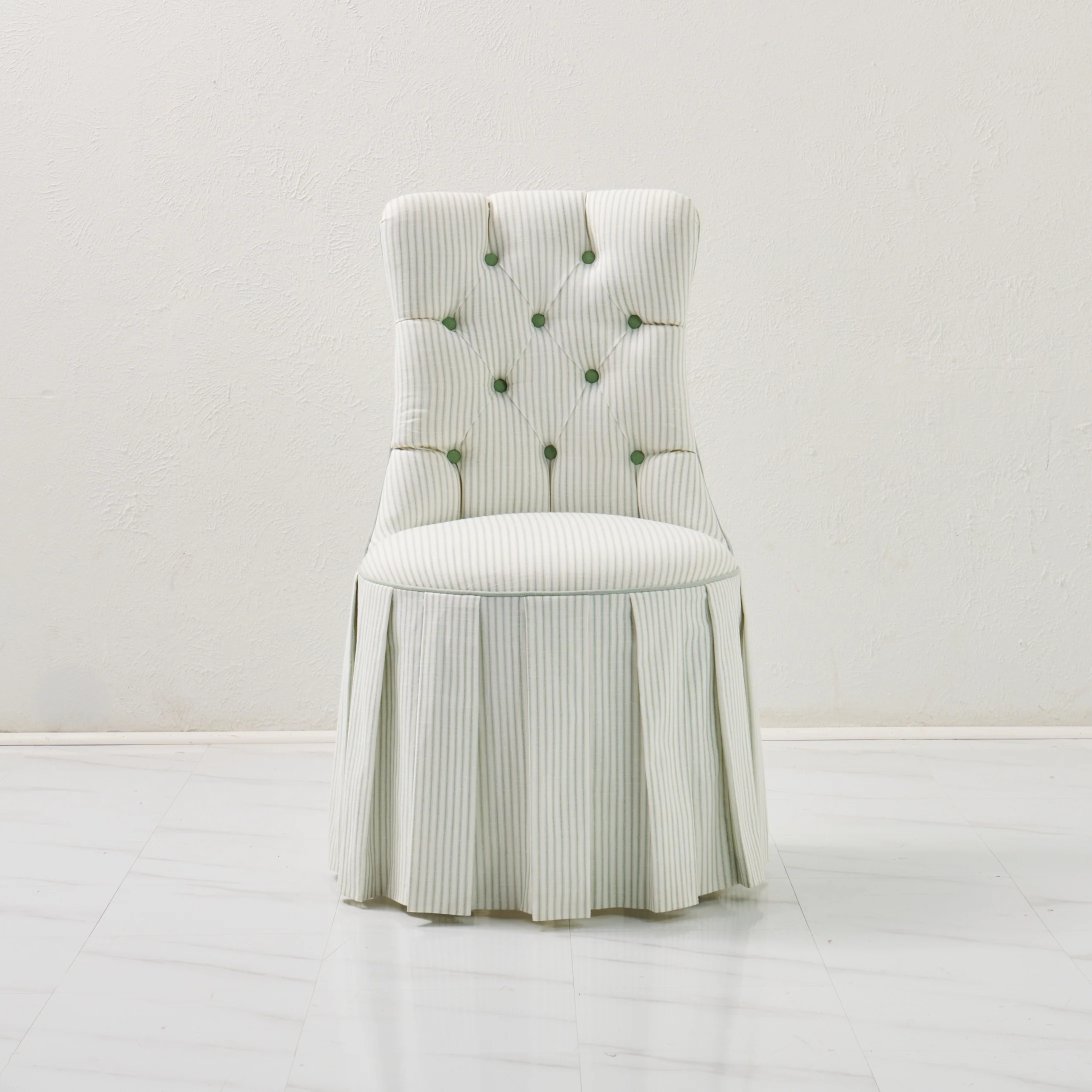 Custom Skirted Vanity Chair / Stool in Classic Green Striped- Pistachio Trim - Image 8