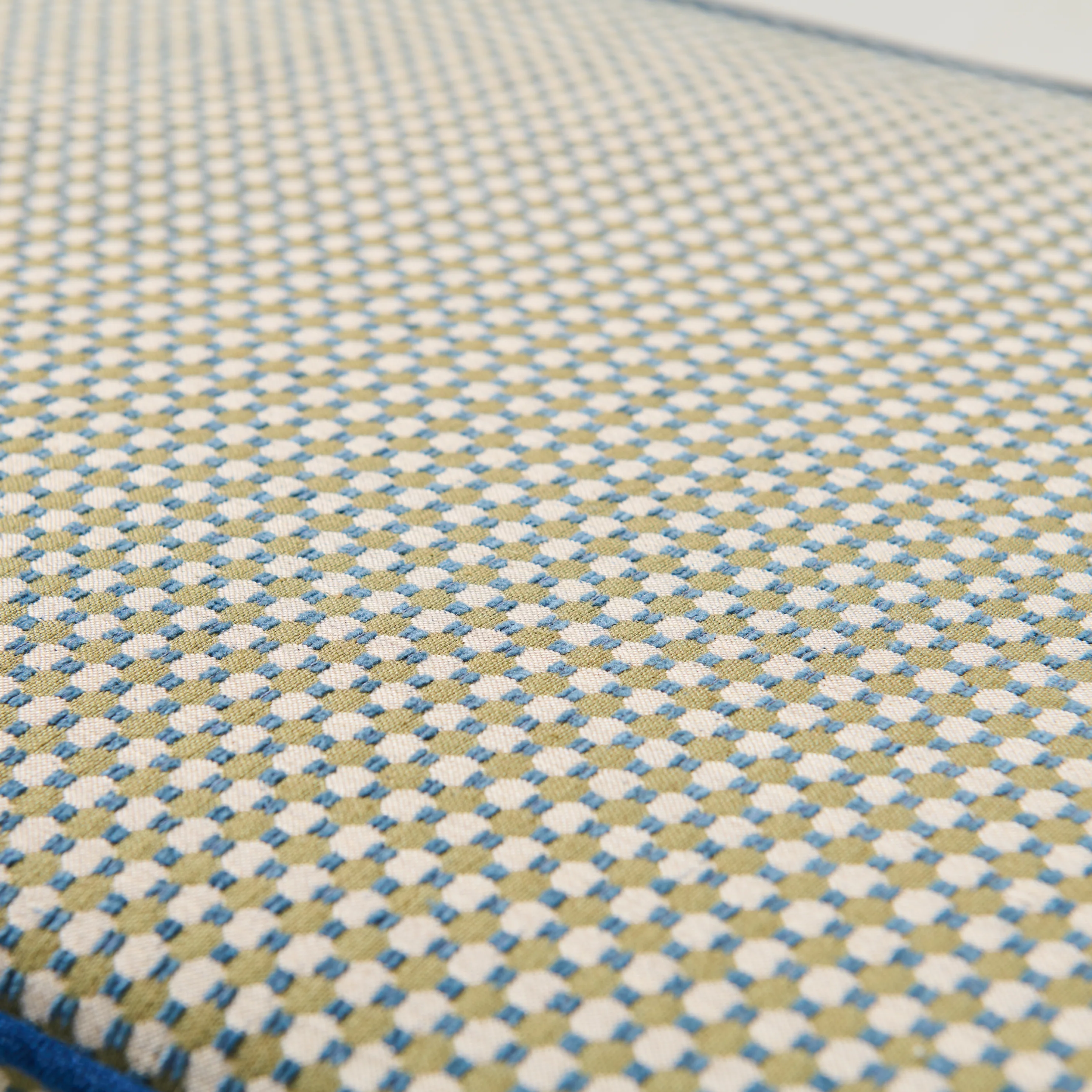 Custom Upholstered Bench in Thibaut Fabric - Navy Trim - Image 7
