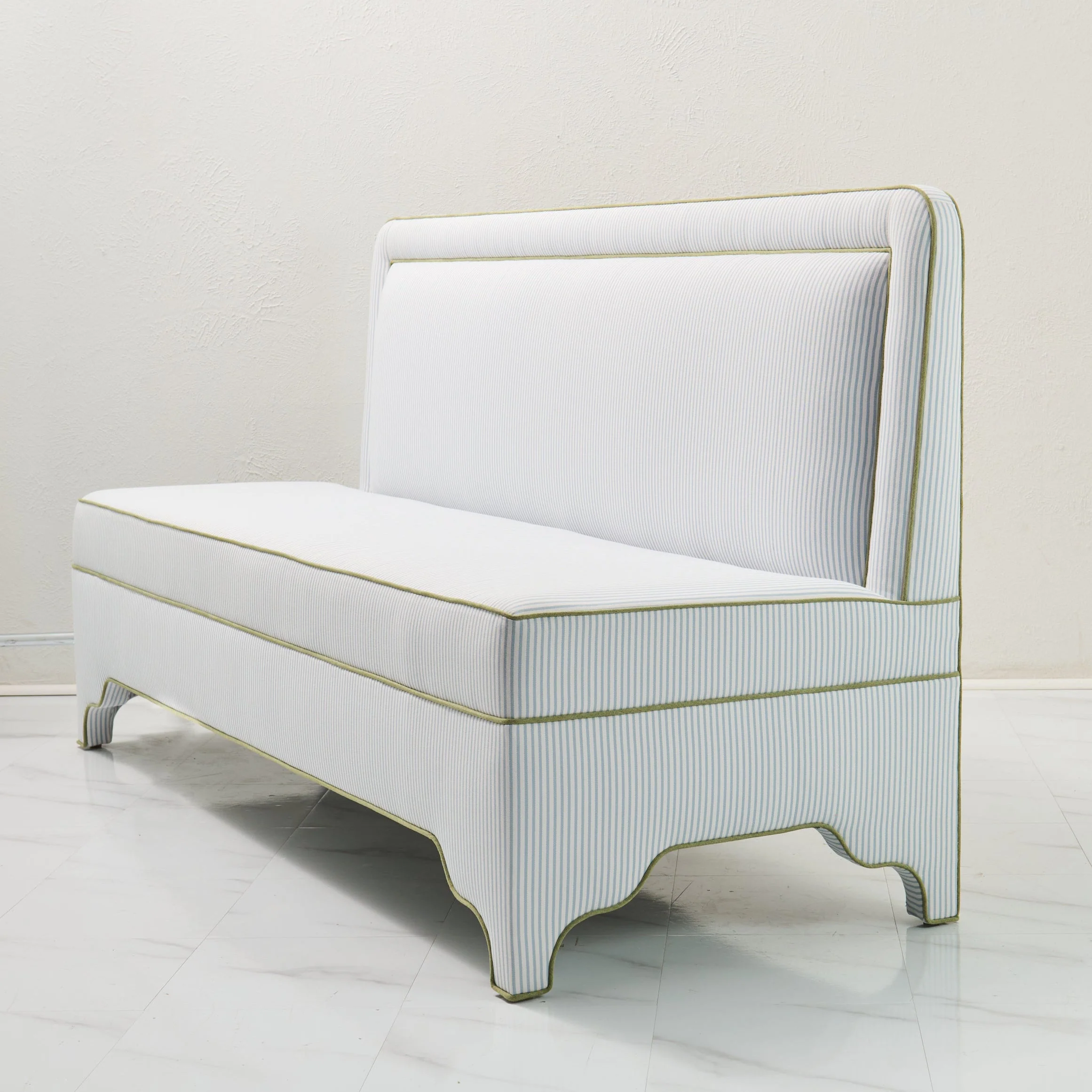 Lorraine Banquette ā Perennials Striped Blue Fabric - Green Trim - Image 3