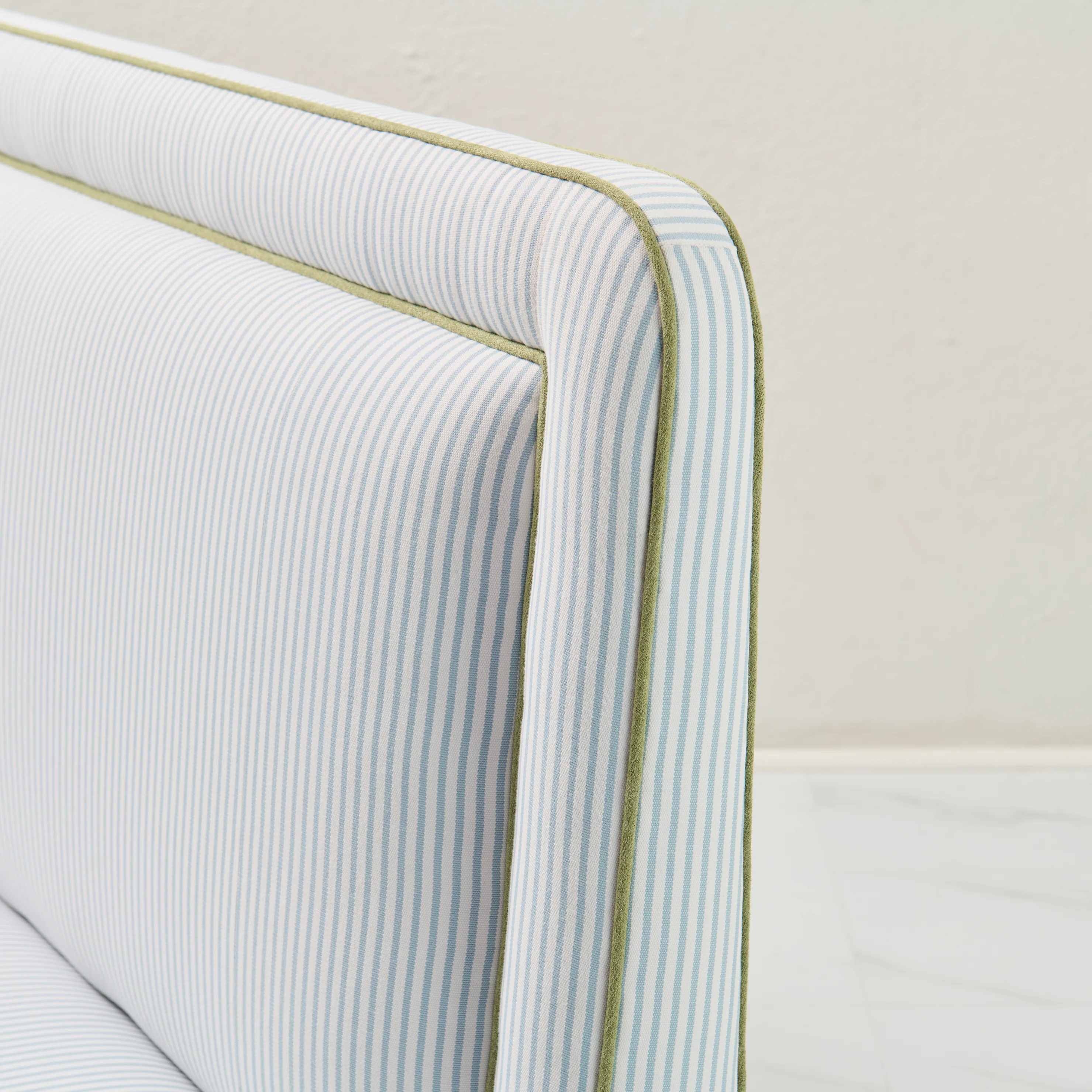 Lorraine Banquette ā Perennials Striped Blue Fabric - Green Trim - Image 6