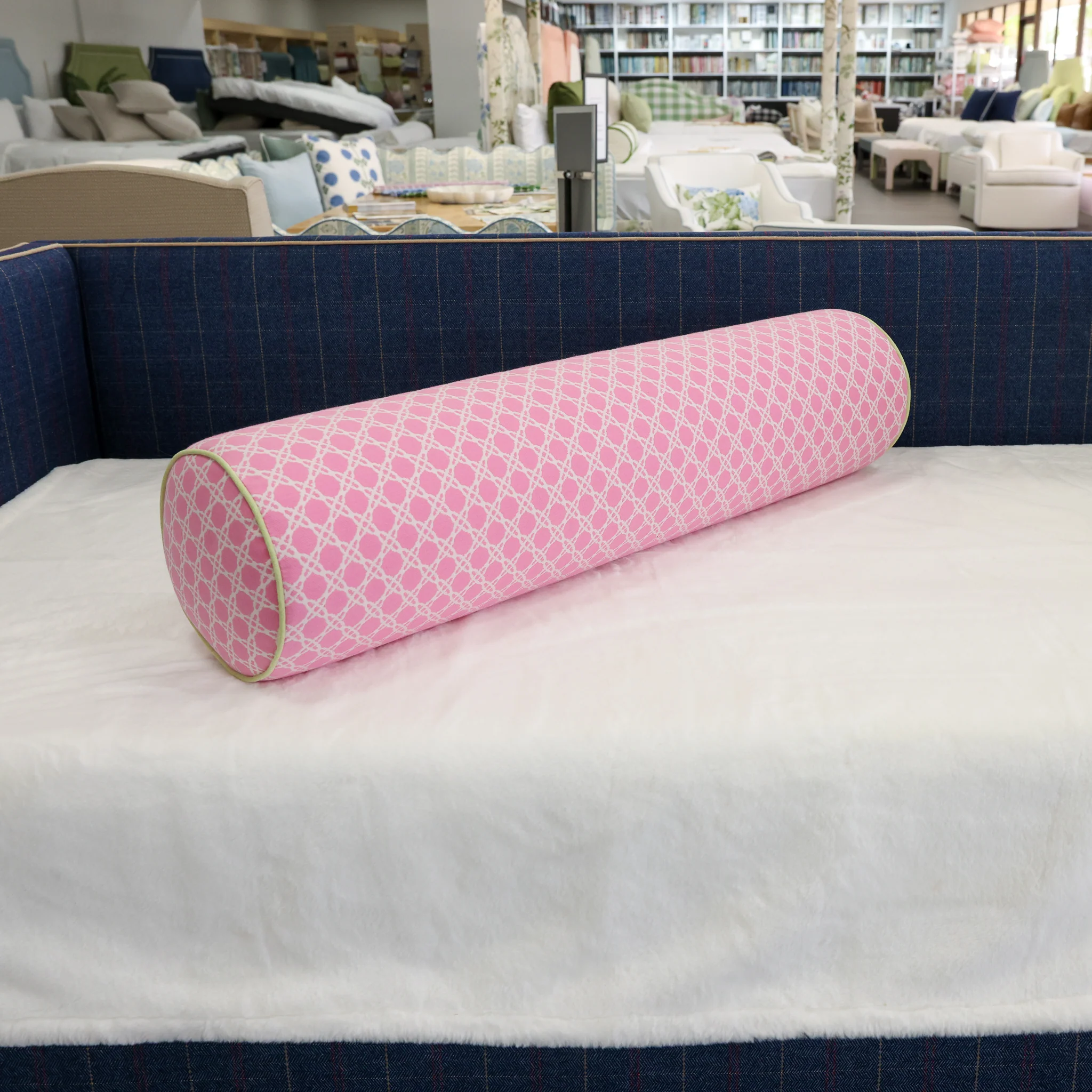 Handcrafted Bolster Pillow – Designer Decorative - Pink Lee Jofa Fabric - Foam Insert - Image 6