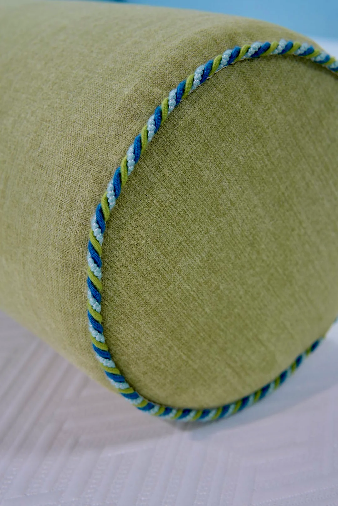 Handcrafted Bolster Pillow – Pistachio Green Fabric - Foam Insert - Image 4
