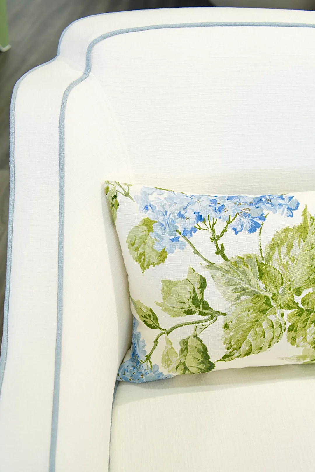 Handcrafted Throw Lumbar Pillows – Blue Hydrangea Schumacher Fabric - 50% Down Feather - Image 3
