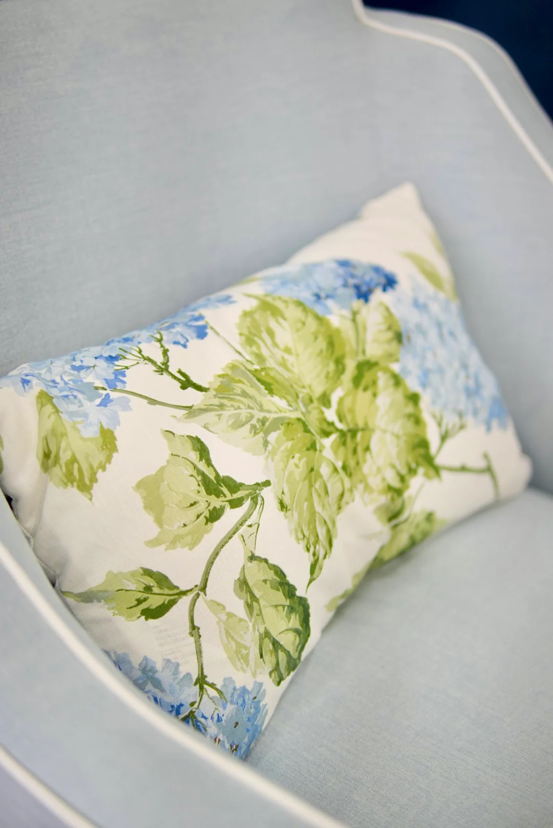 Handcrafted Throw Lumbar Pillows – Blue Hydrangea Schumacher Fabric - 50% Down Feather - Image 5