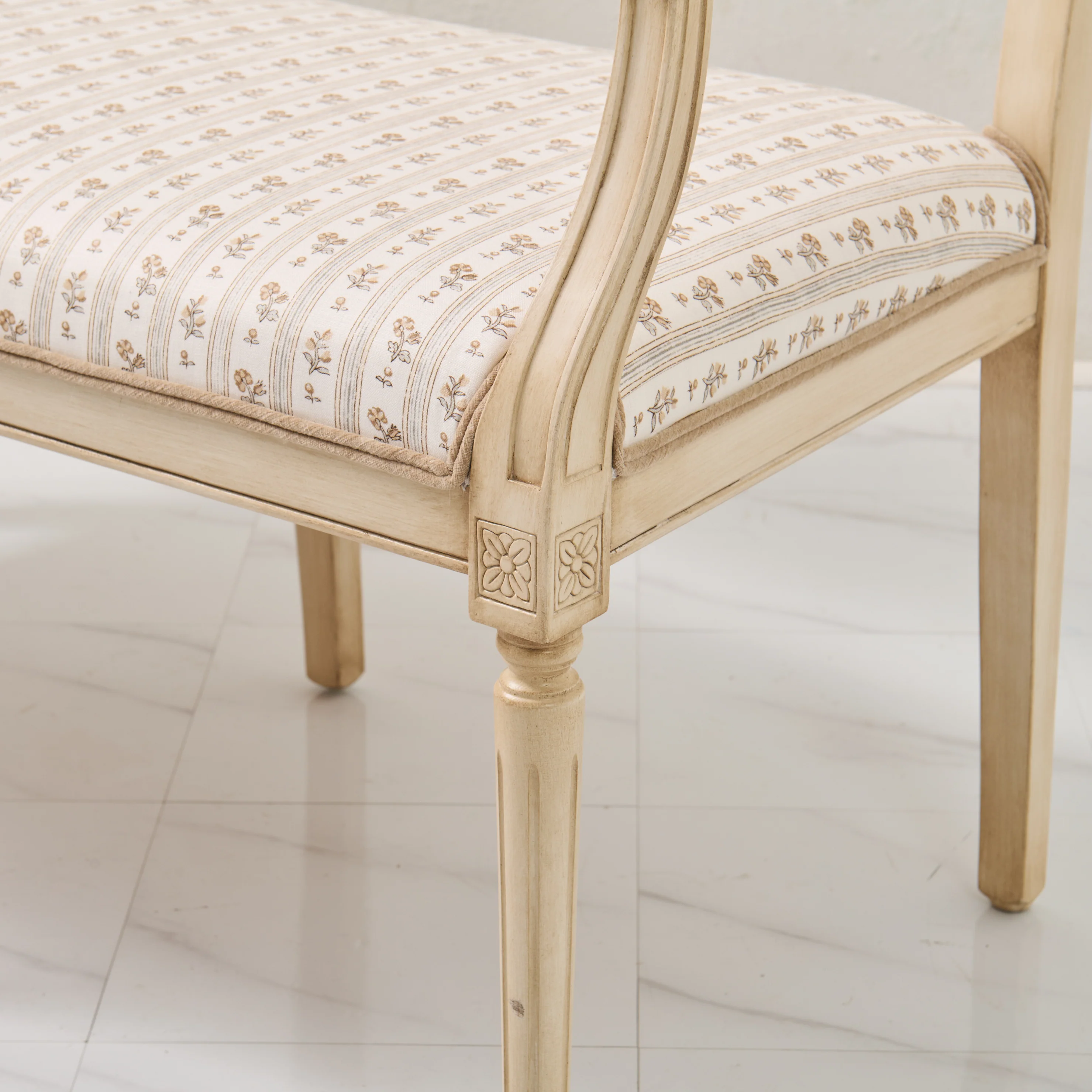 Italian Carved Upholstered Bench in Schumacher Fabric - Image 3
