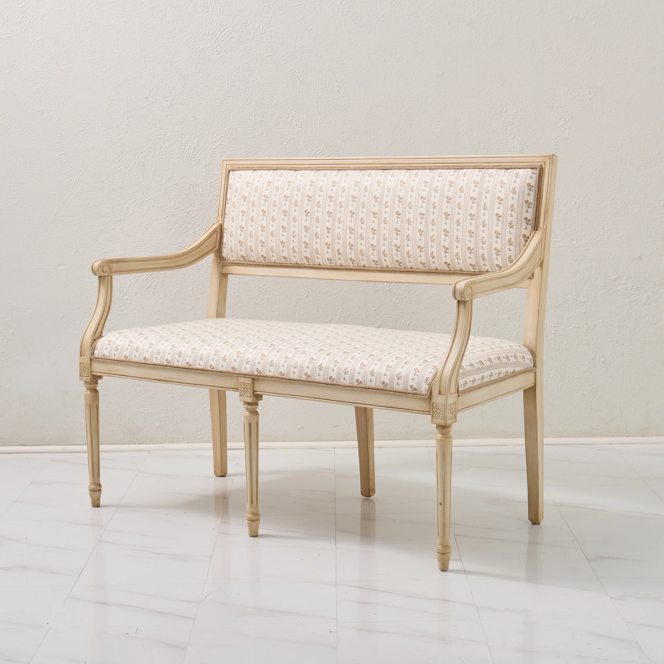 Italian Carved Upholstered Bench in Schumacher Fabric - Image 4
