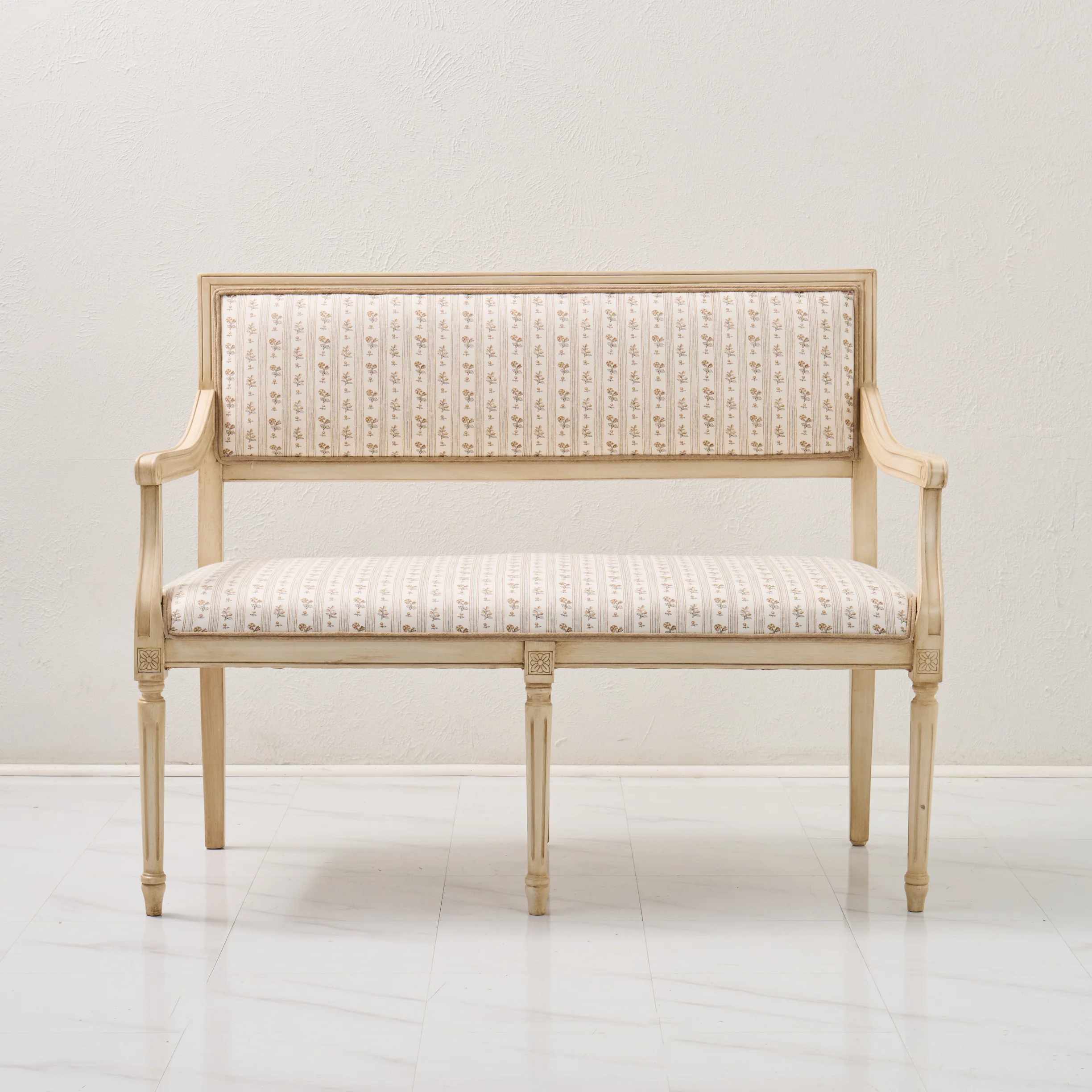 Italian Carved Upholstered Bench in Schumacher Fabric - Image 5
