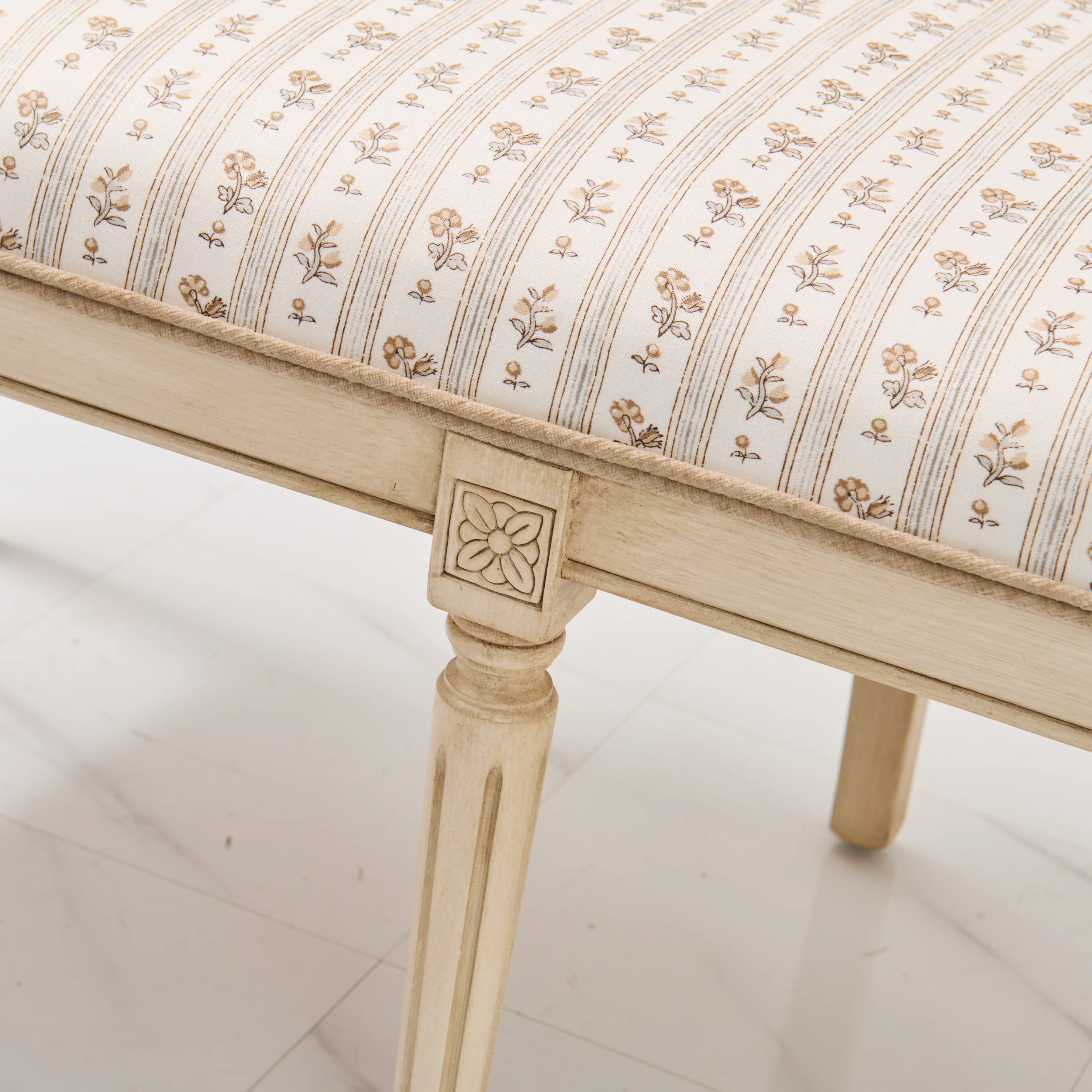 Italian Carved Upholstered Bench in Schumacher Fabric - Image 6