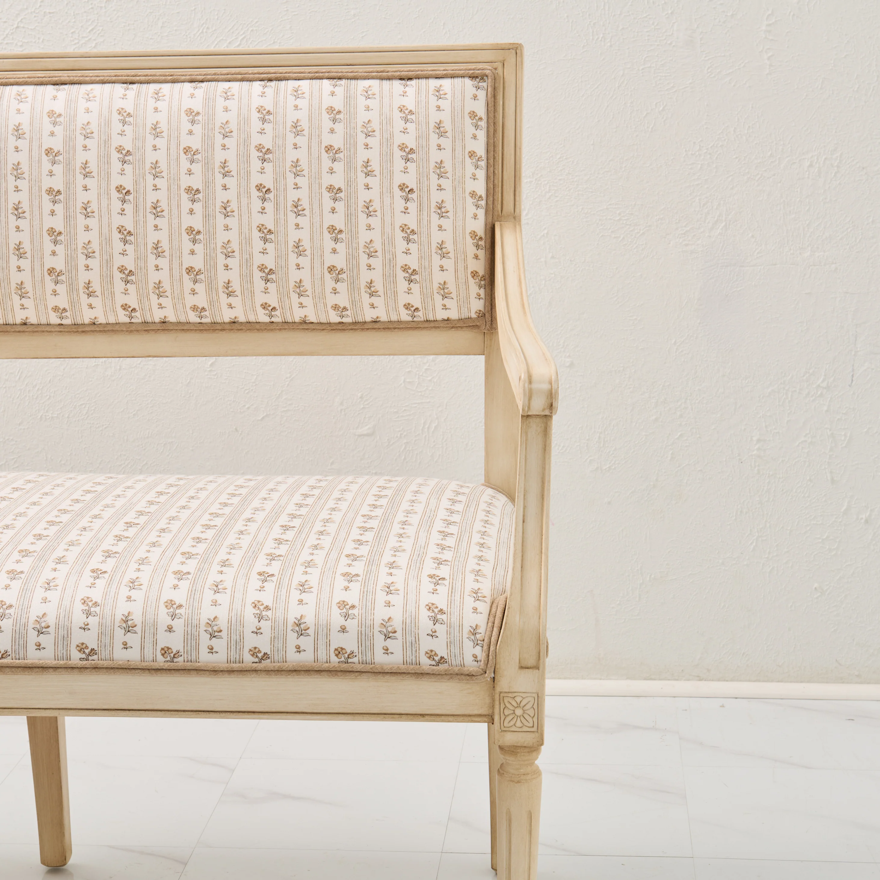 Italian Carved Upholstered Bench in Schumacher Fabric - Image 8
