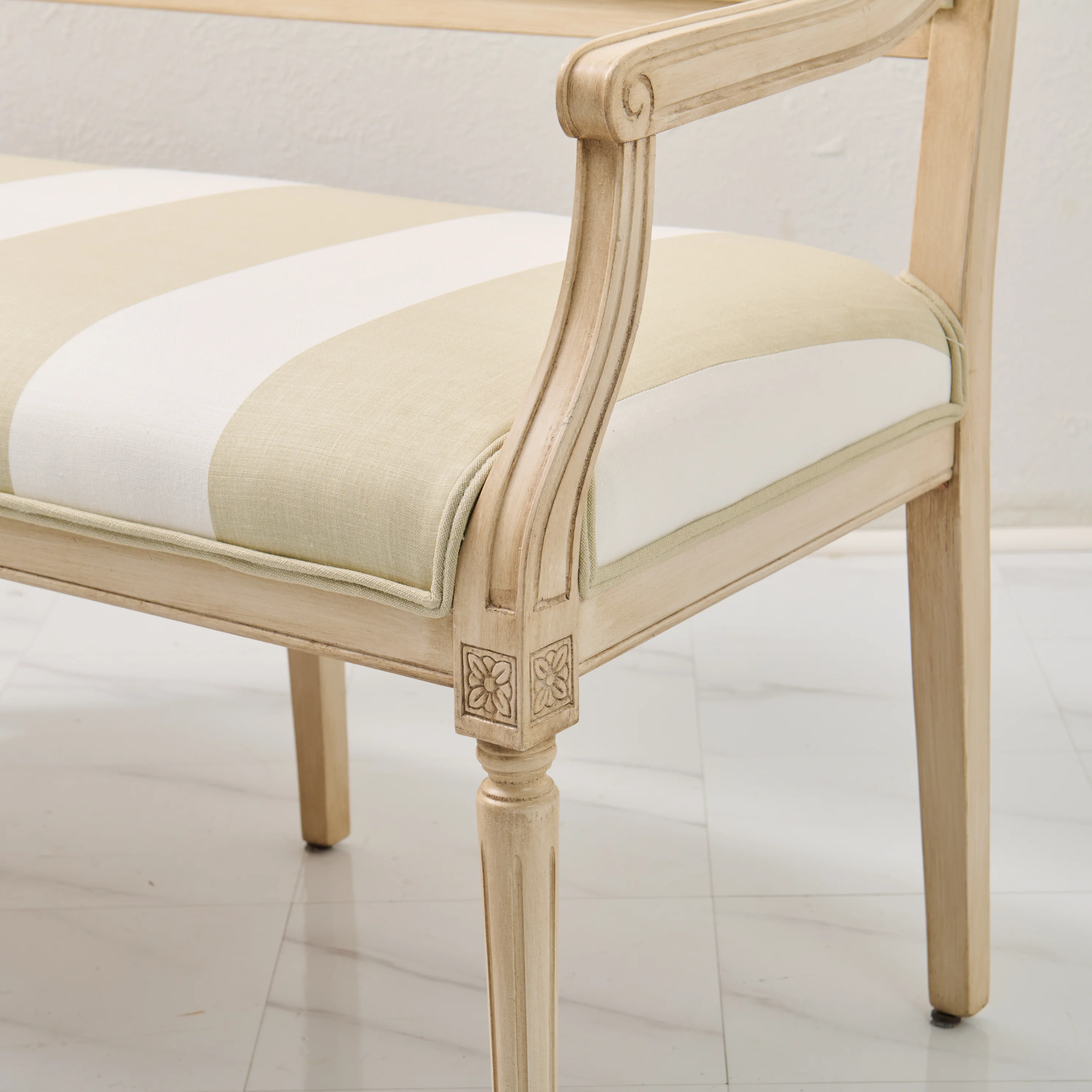 Italian Carved Upholstered Bench in Schumacher Fabric - Image 10