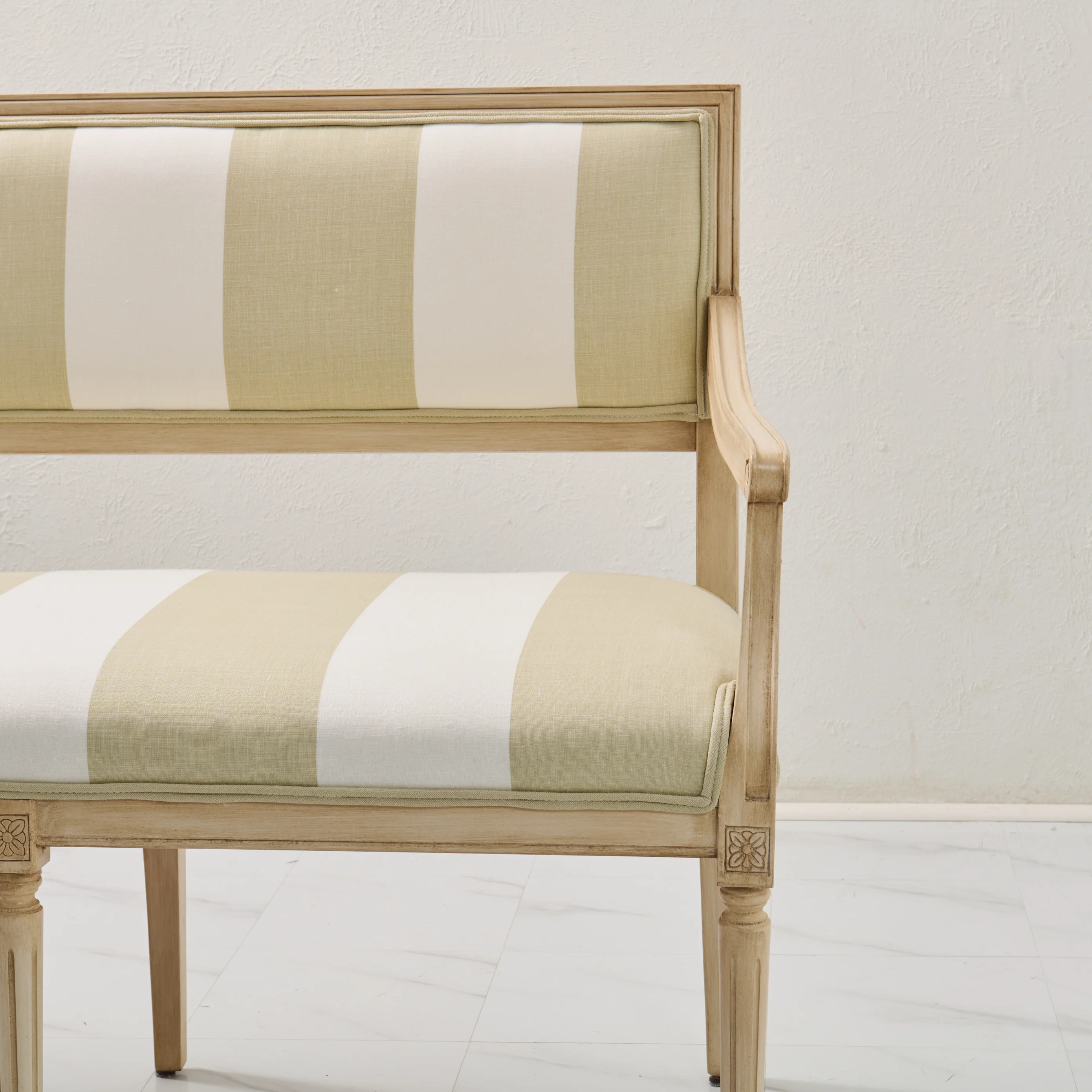 Italian Carved Upholstered Bench in Schumacher Fabric - Image 11