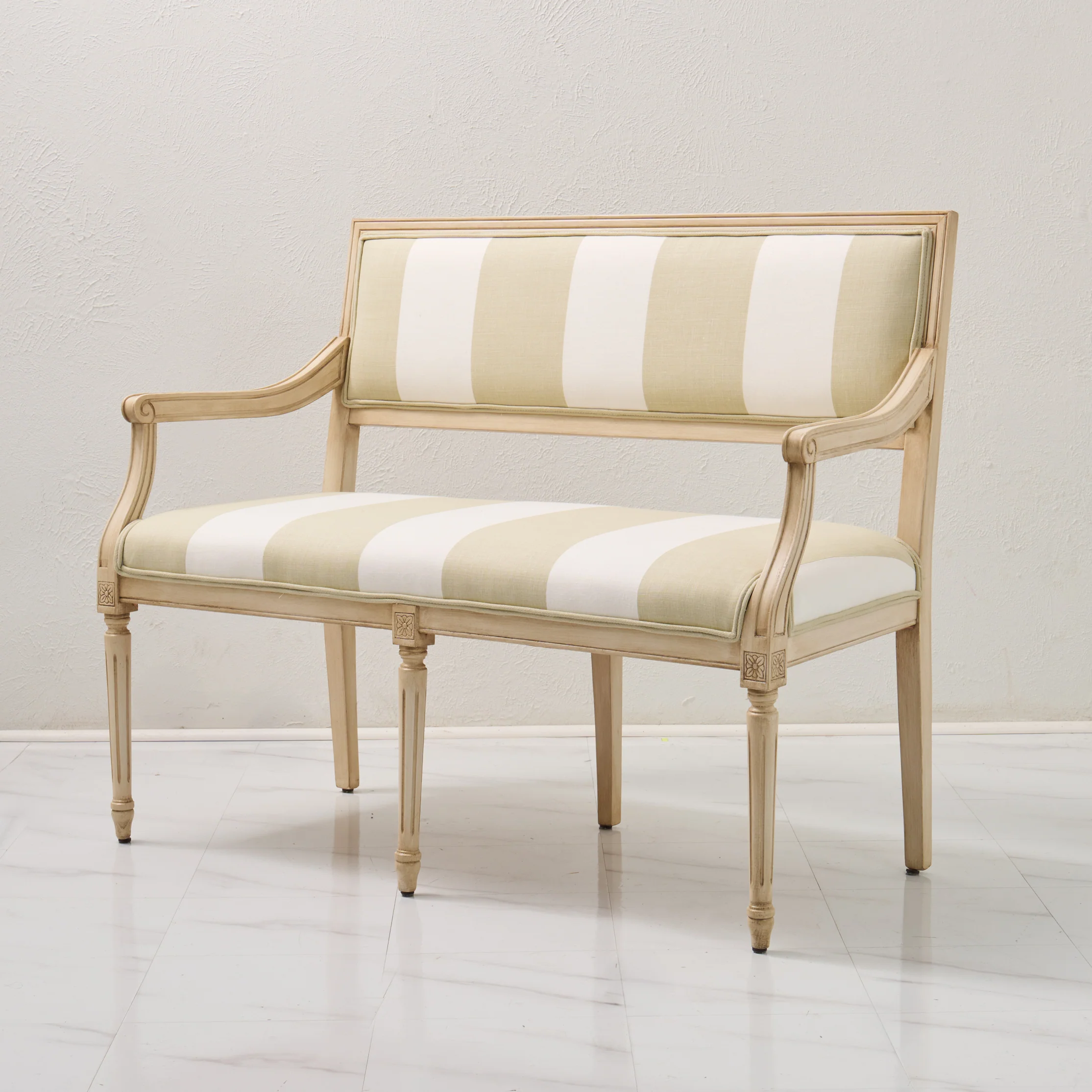 Italian Carved Upholstered Bench in Schumacher Fabric - Image 4