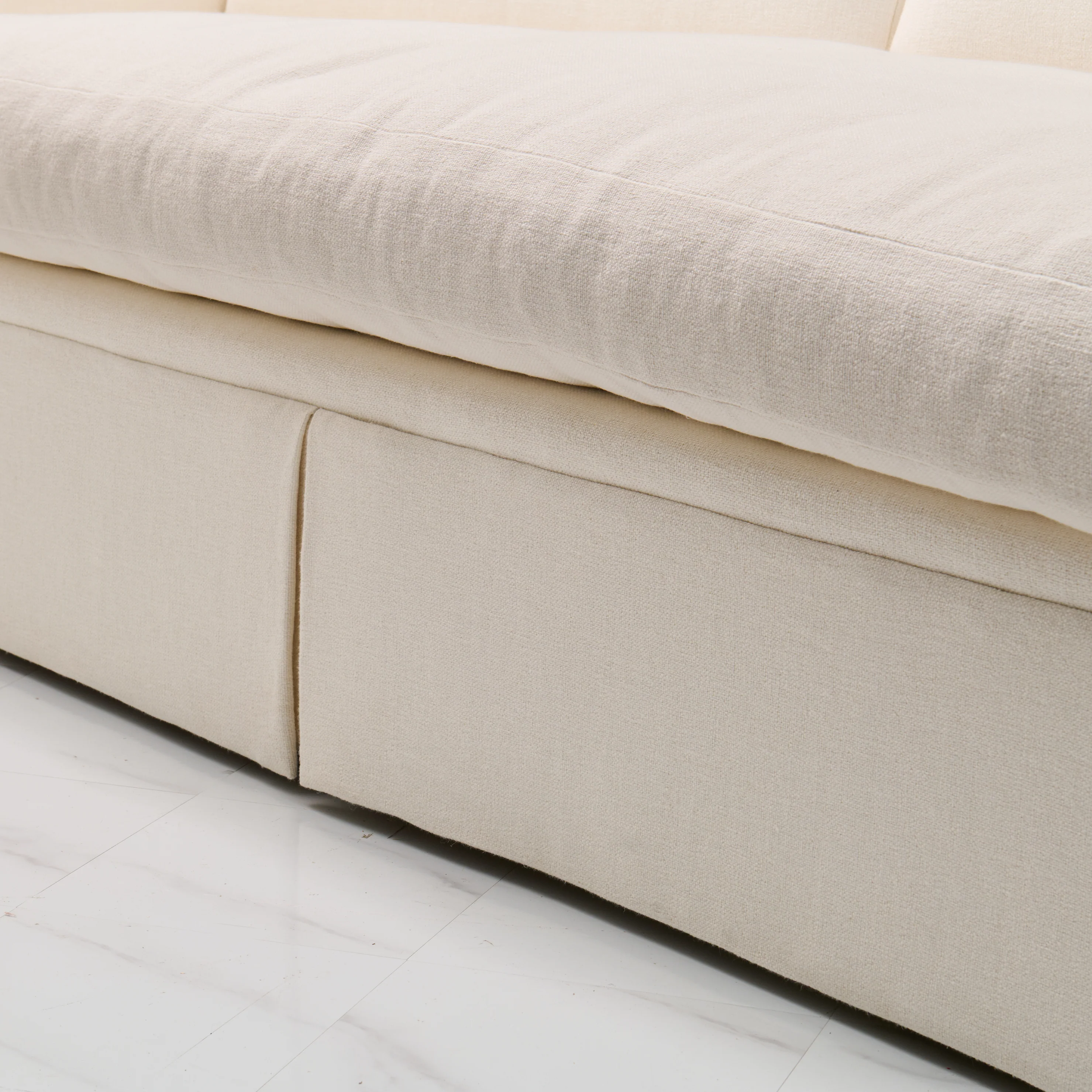 Luxe Feather-Seat Skirted Sofa in Upholstery Linen Fabric – Custom Built - Image 3