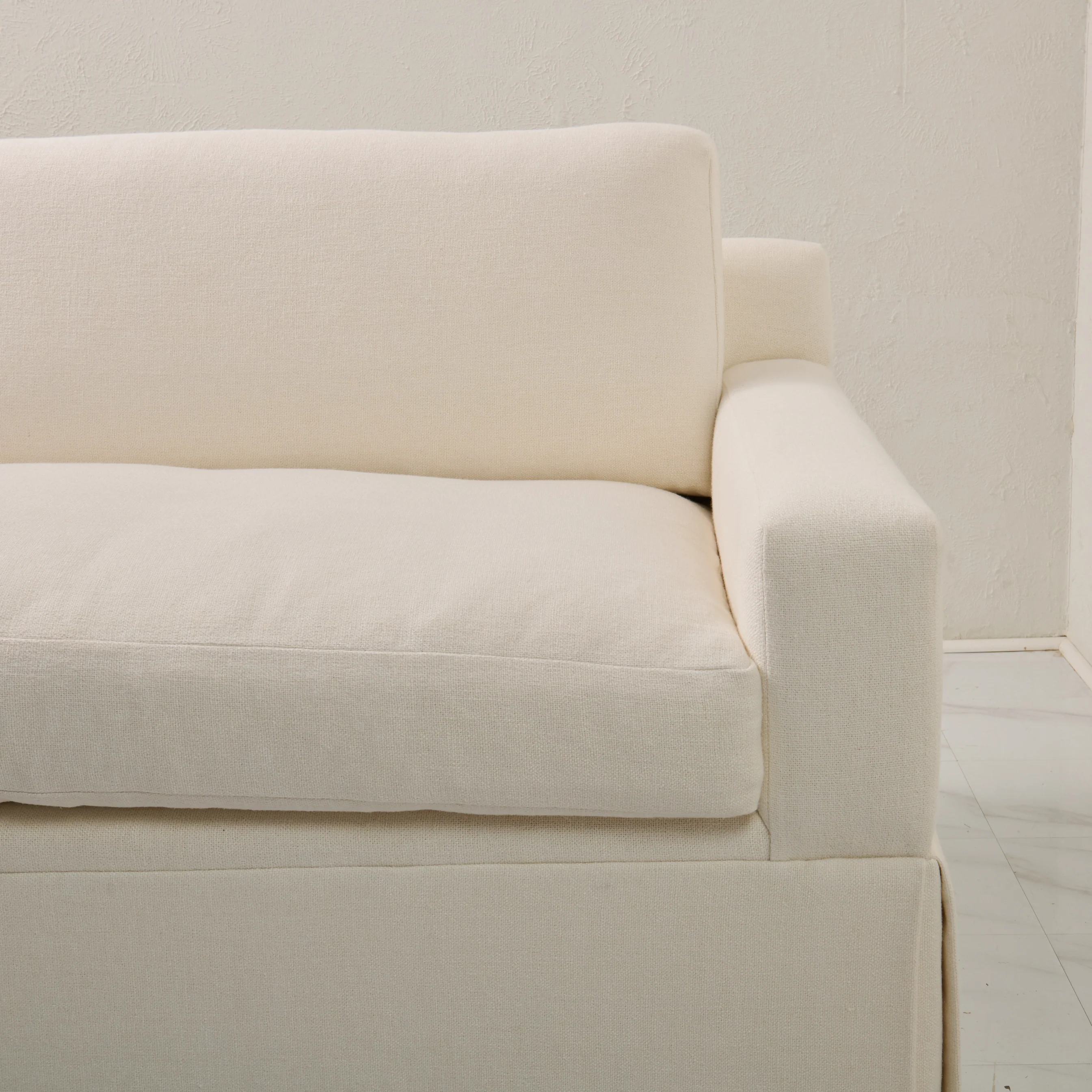 Luxe Feather-Seat Skirted Sofa in Upholstery Linen Fabric – Custom Built - Image 4